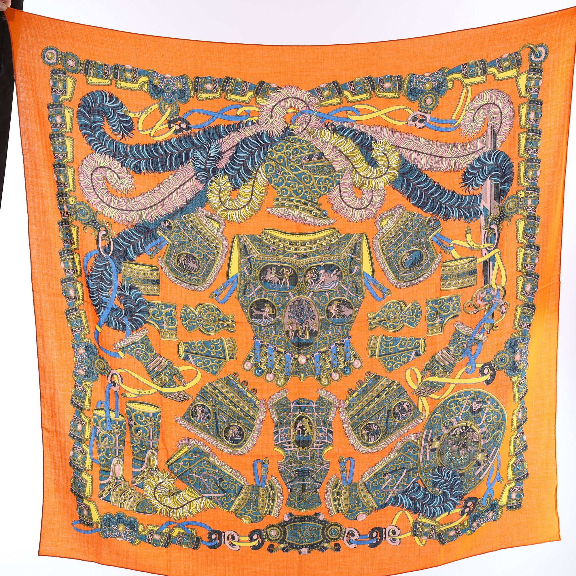 Brand New Boxed Hermès Sous L' Egide Le Mars Cashmere and Silk Shawl
