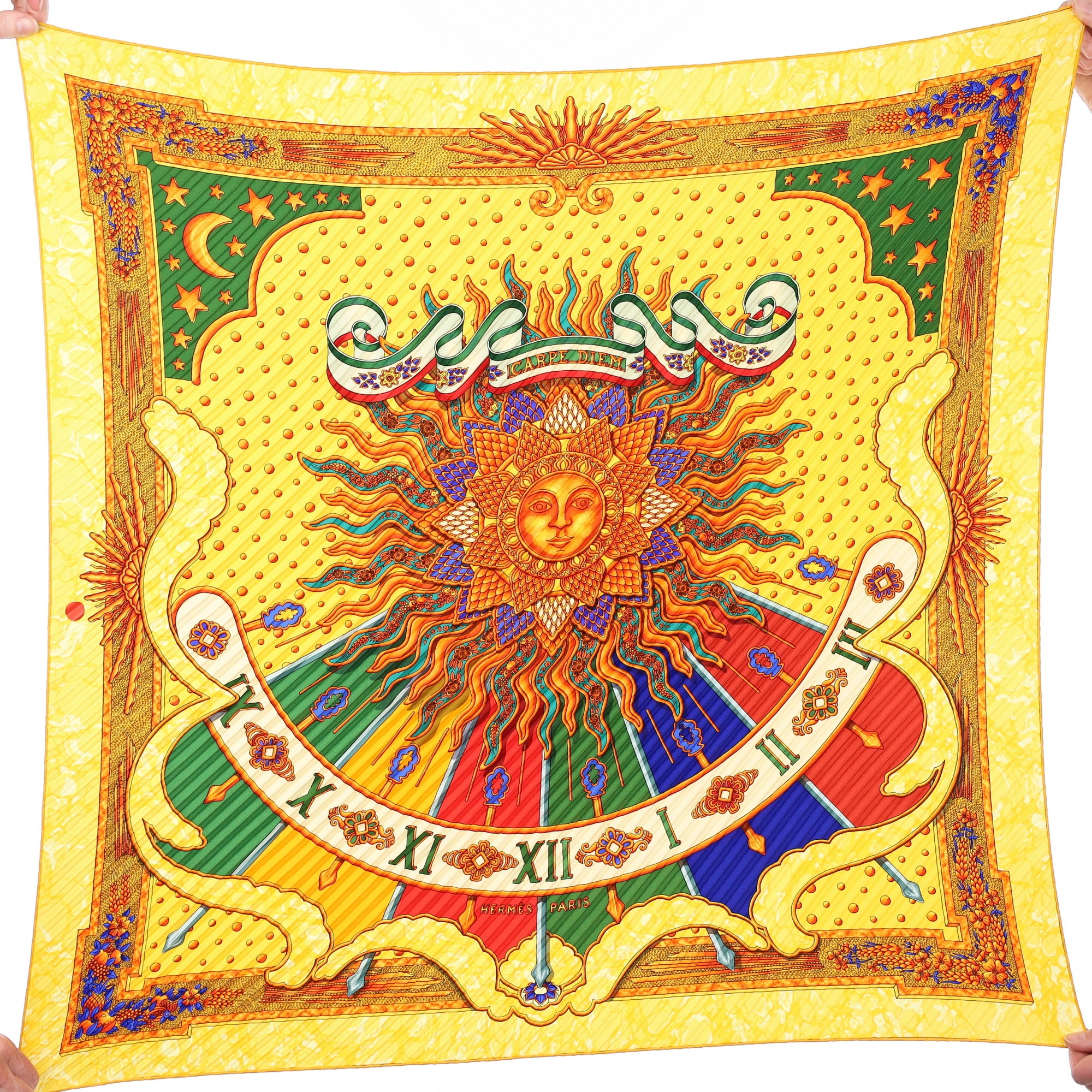Boxed Hermès Carpe Diem Plisse Silk Scarf