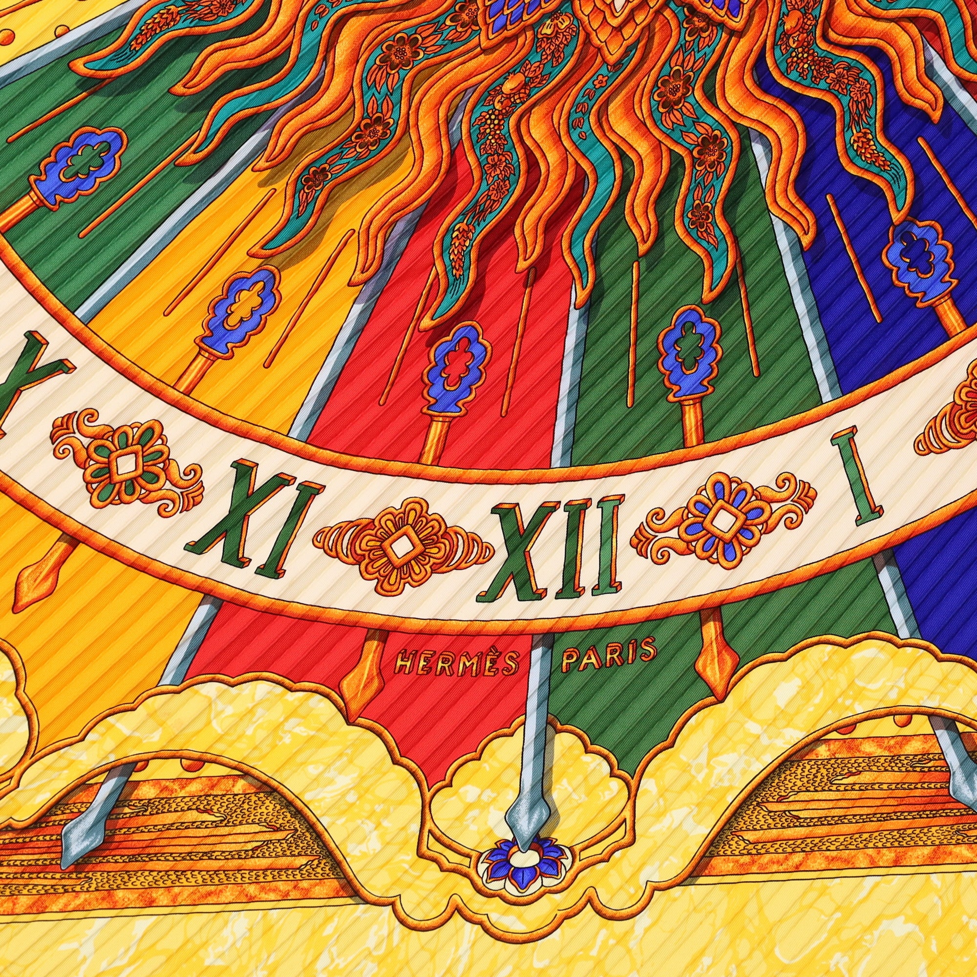 Boxed Hermès Carpe Diem Plisse Silk Scarf