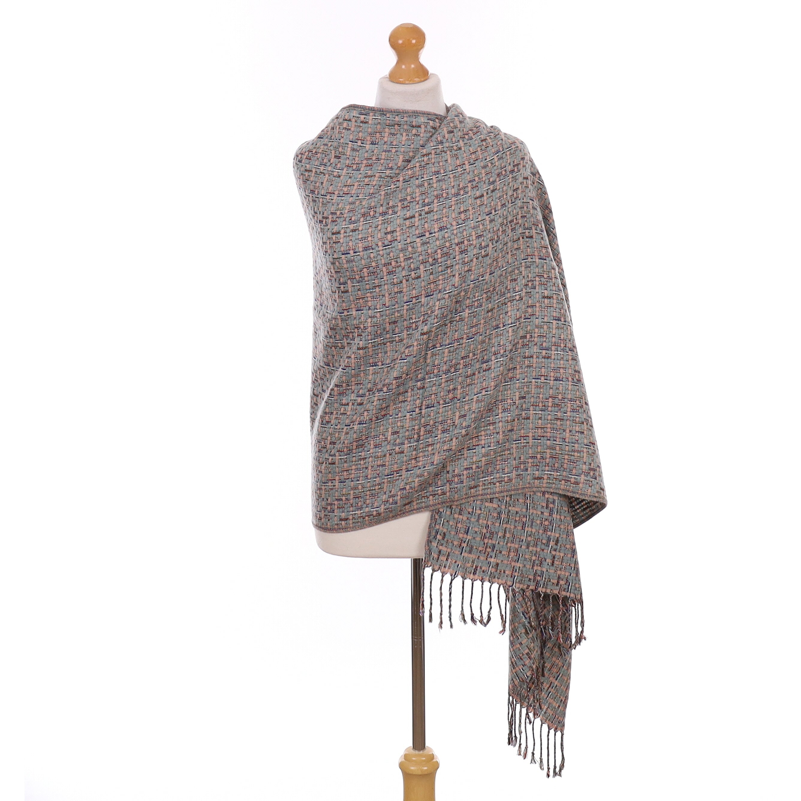 Duck Egg Blue and Nude Cashmere Woven Wrap