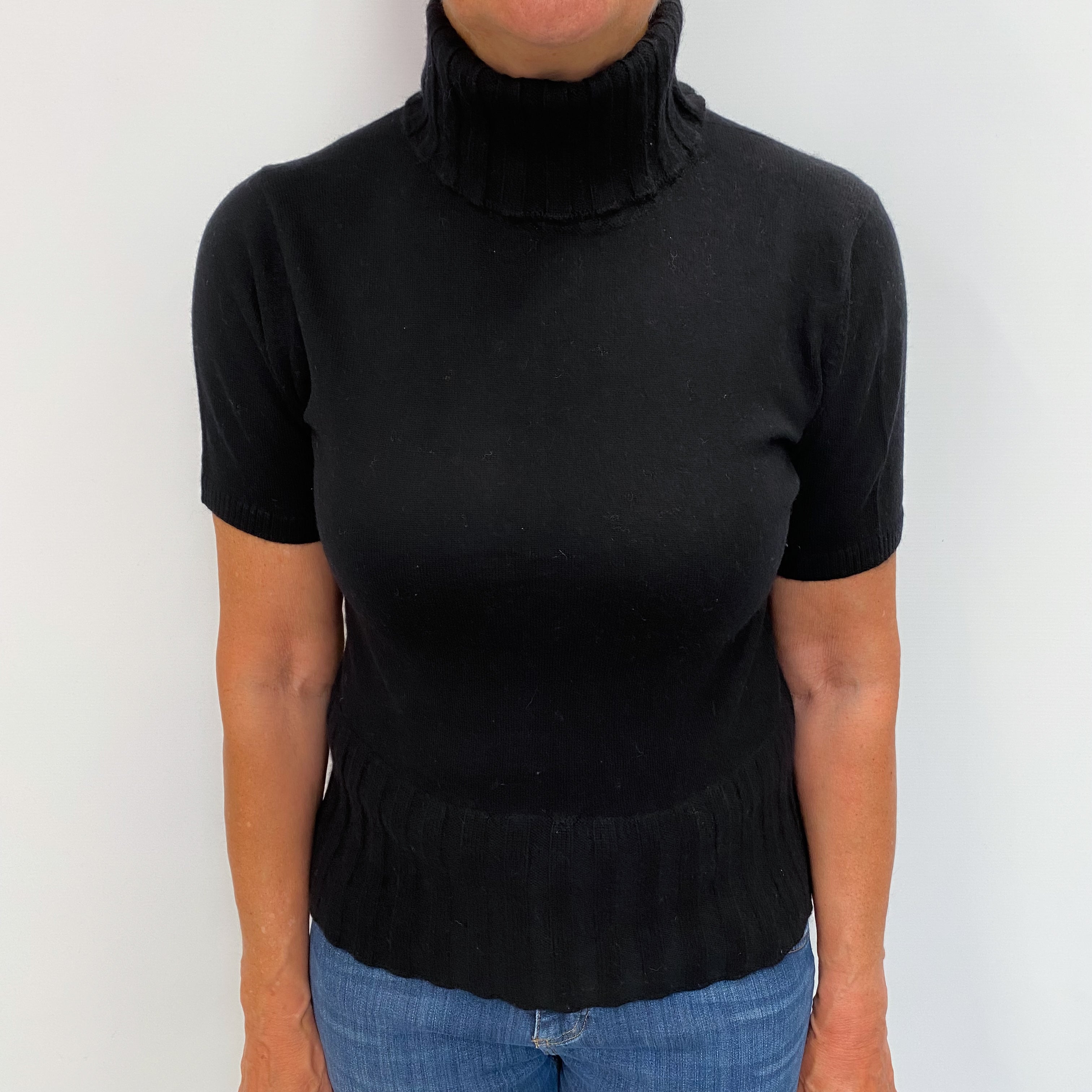 Black Cashmere Polo Neck Short Sleeved Jumper Medium