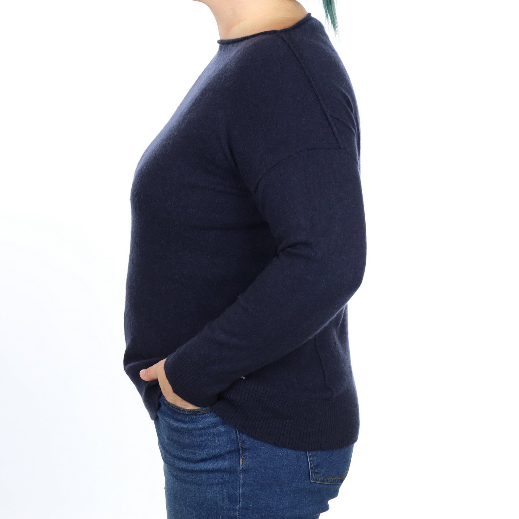 Dark Navy Cashmere Boat Neck Jumper Large