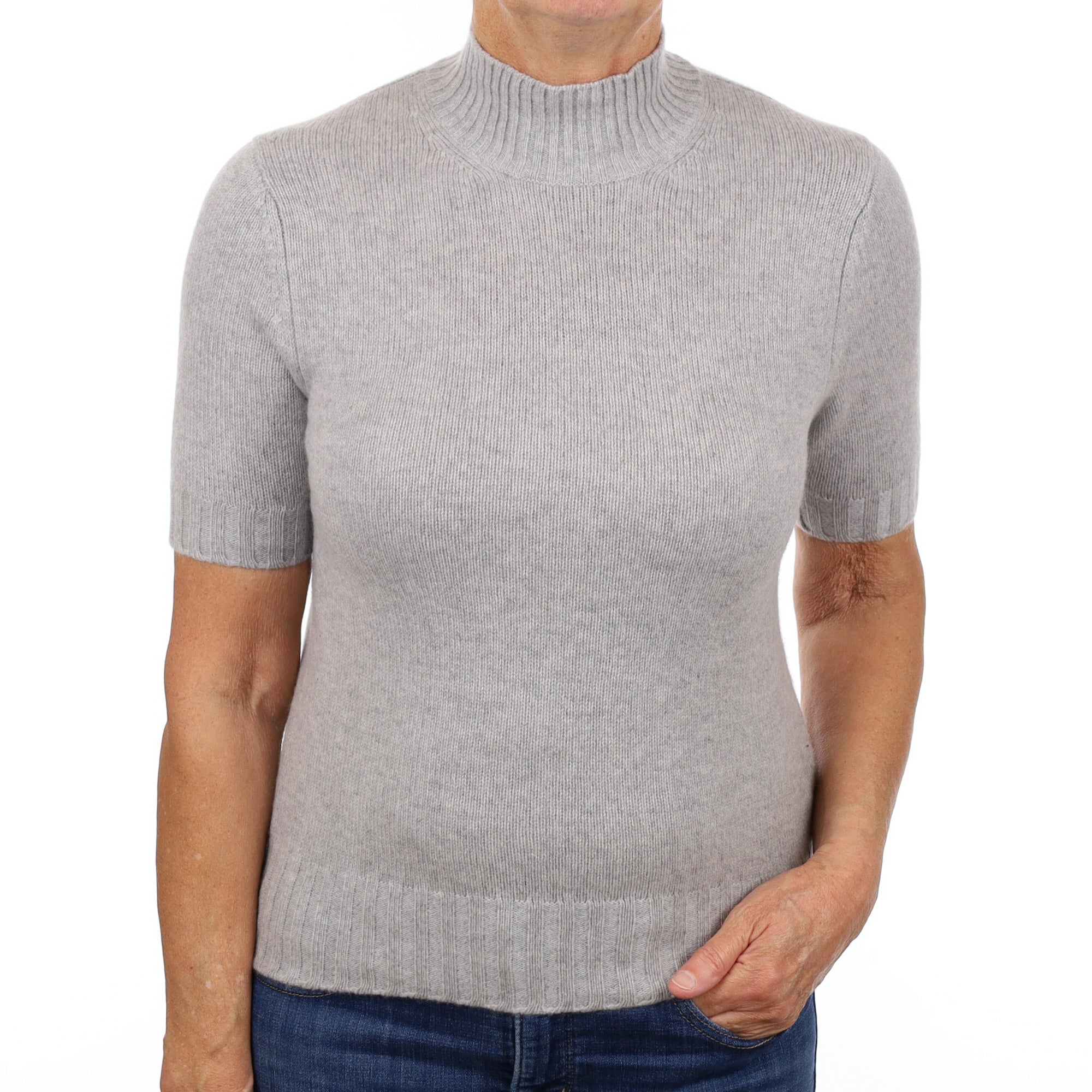 Smoke Grey Cashmere Turtle Neck Short Sleeve Jumper Medium