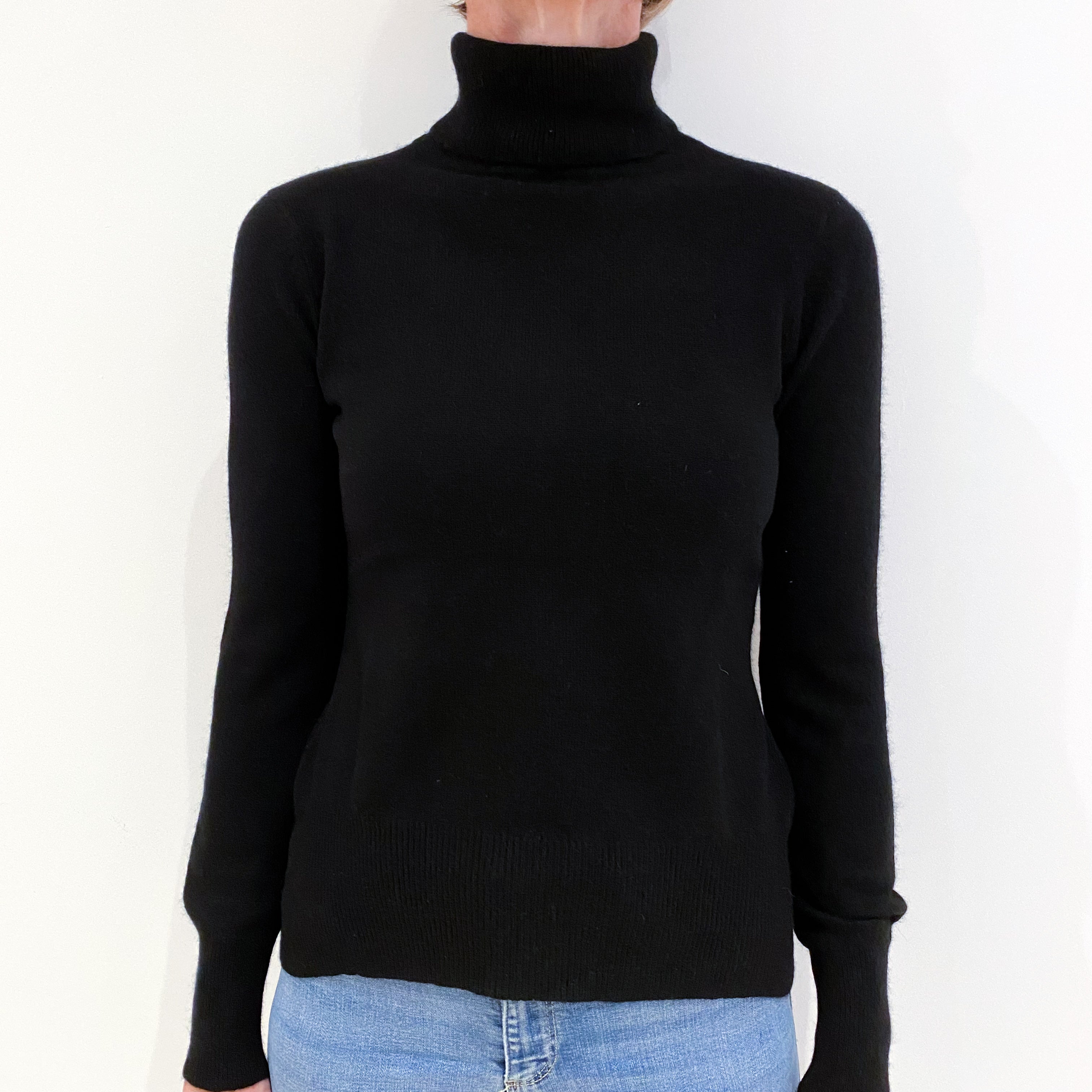 Black Cashmere Polo Neck Jumper Small