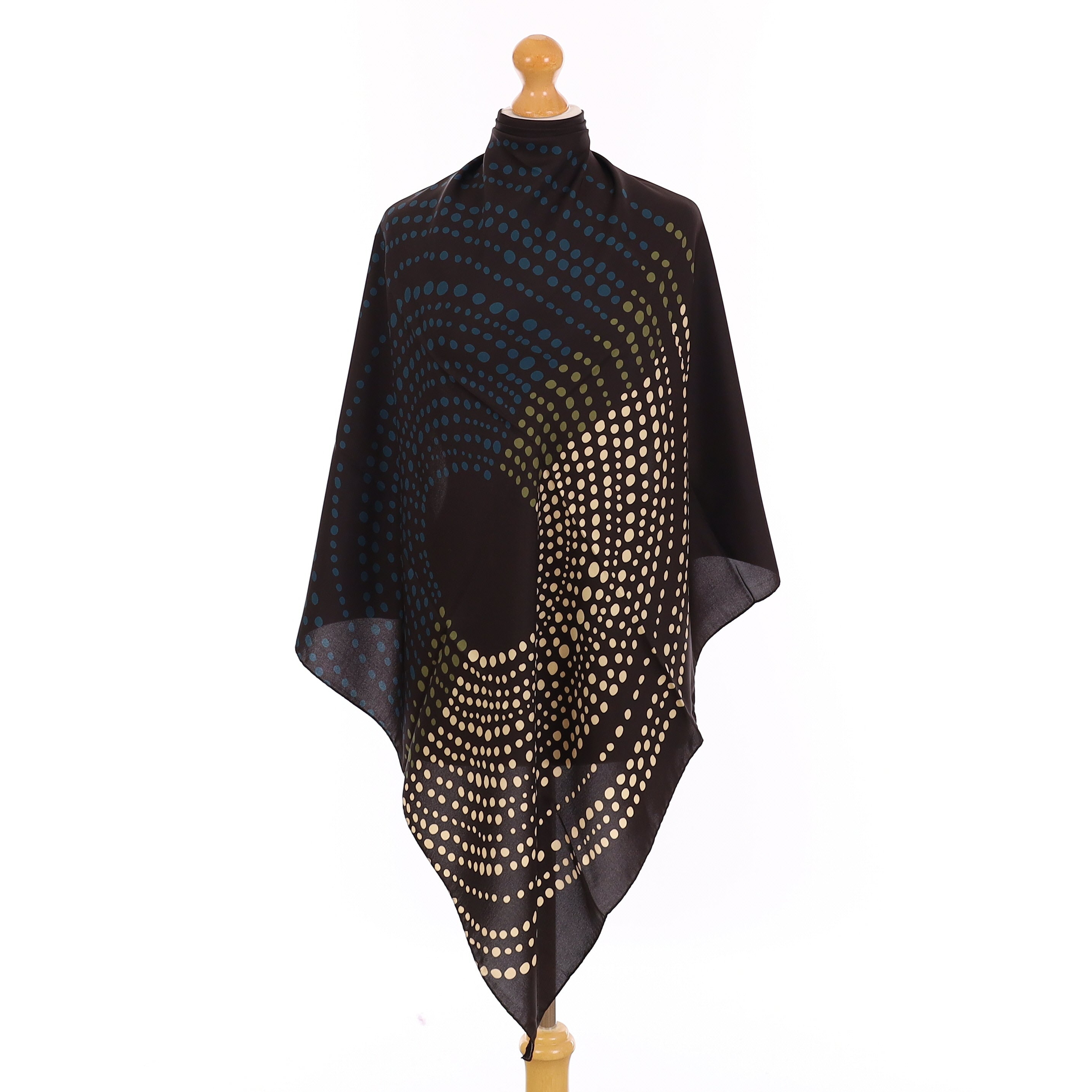 Brand New Italian Black Coffee Spotted Silk Scarf