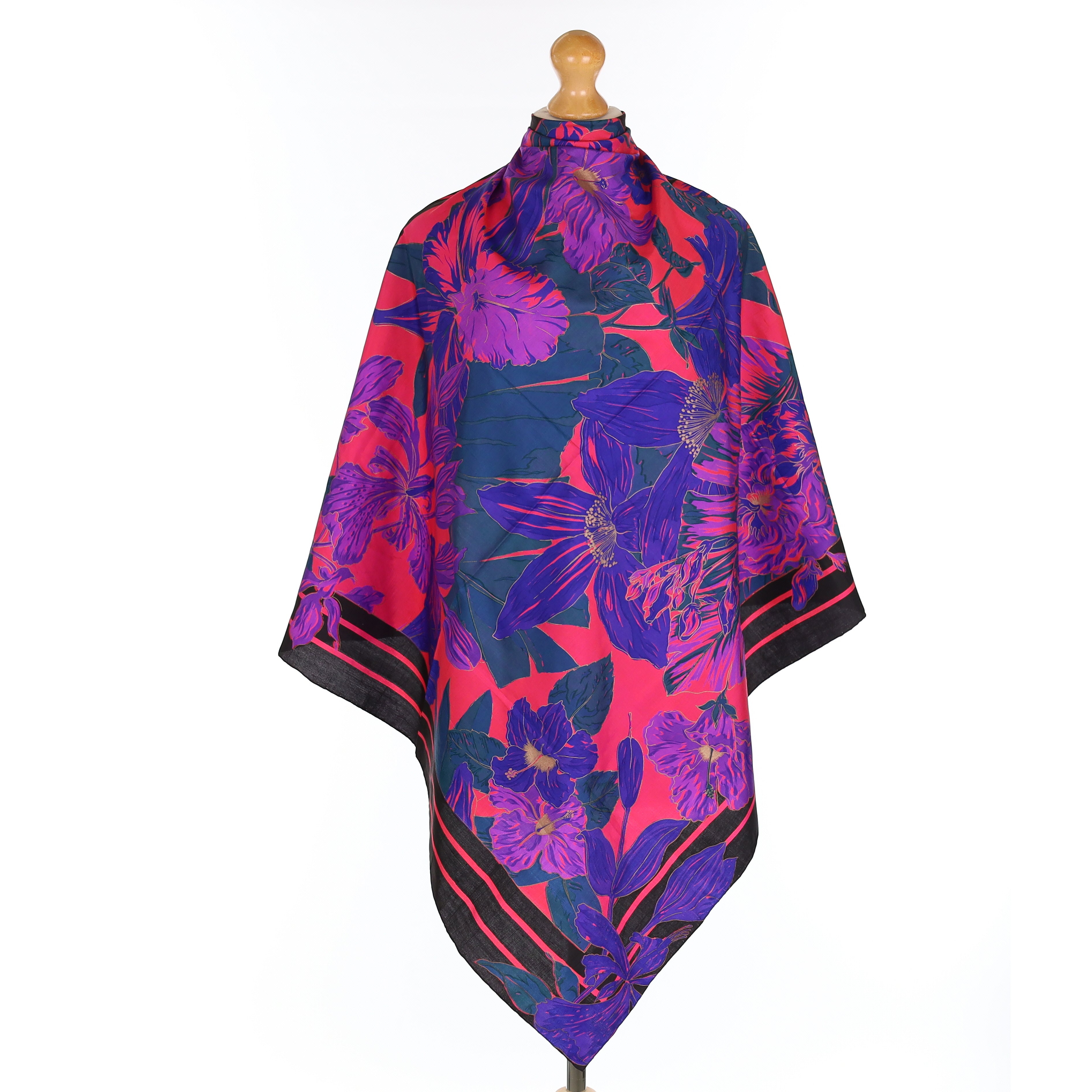 Black and Purple Floral Silk Scarf