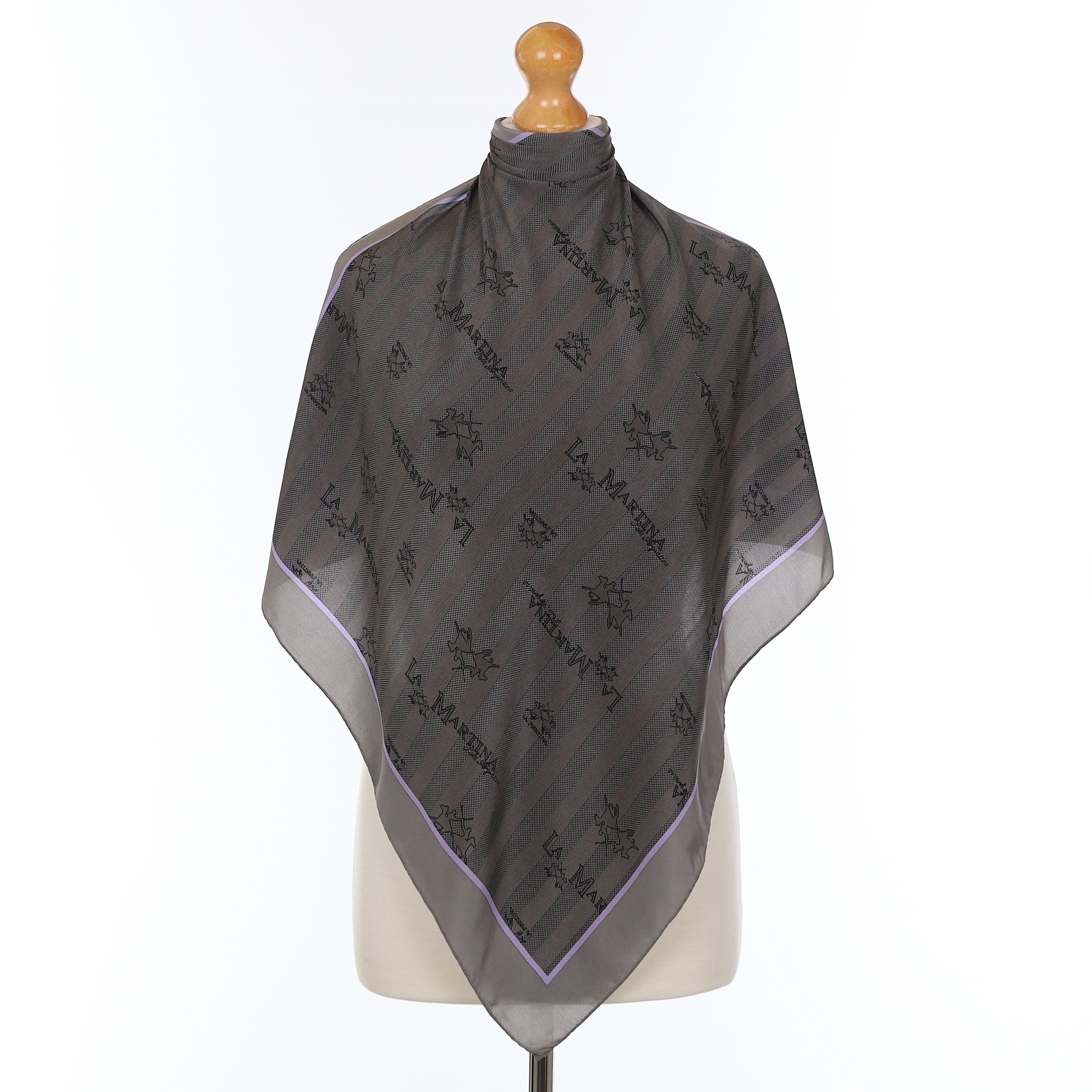 Grey Stripe Design With Horses Silk Scarf