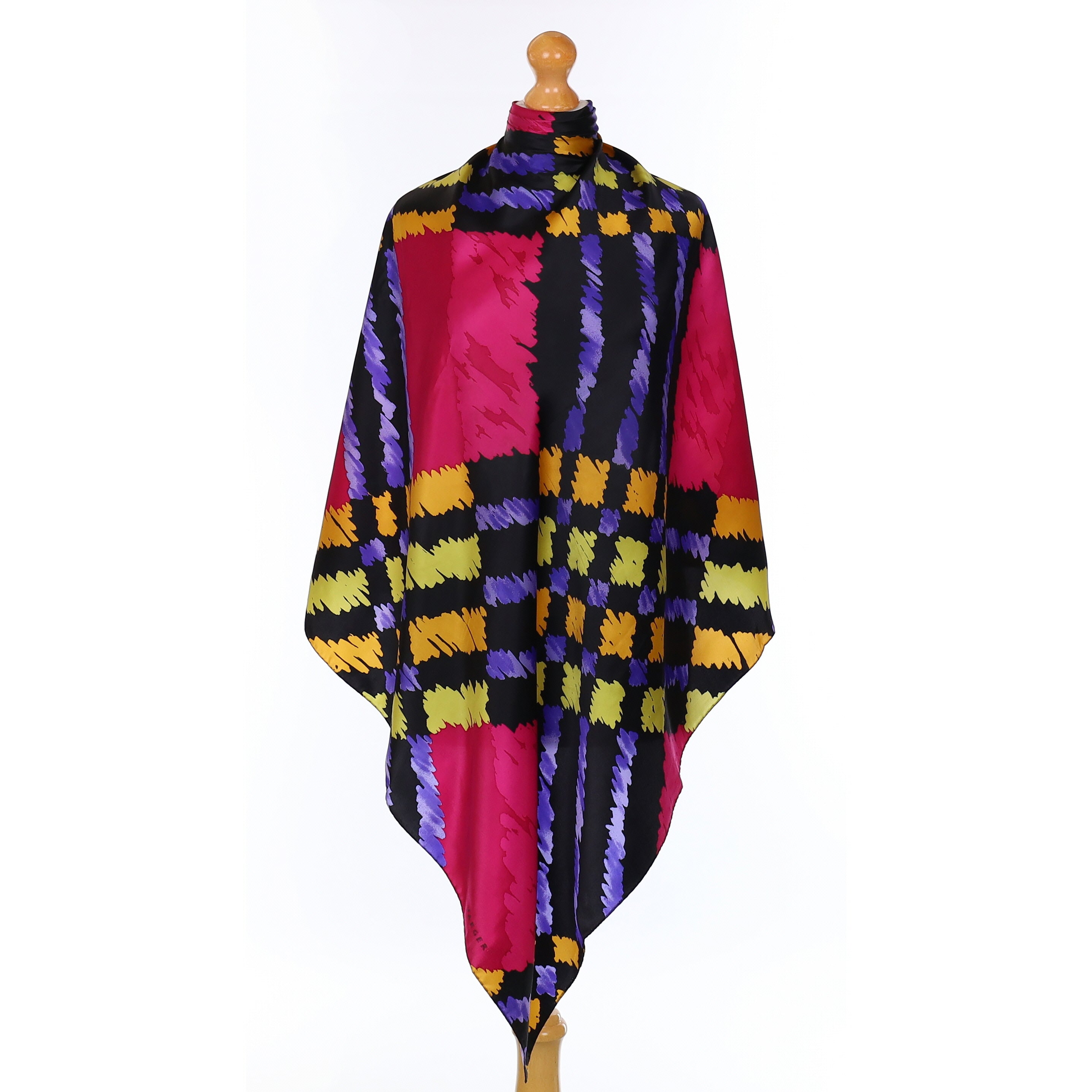 Jaeger Multicolour Abstract Checked Vintage Silk Scarf