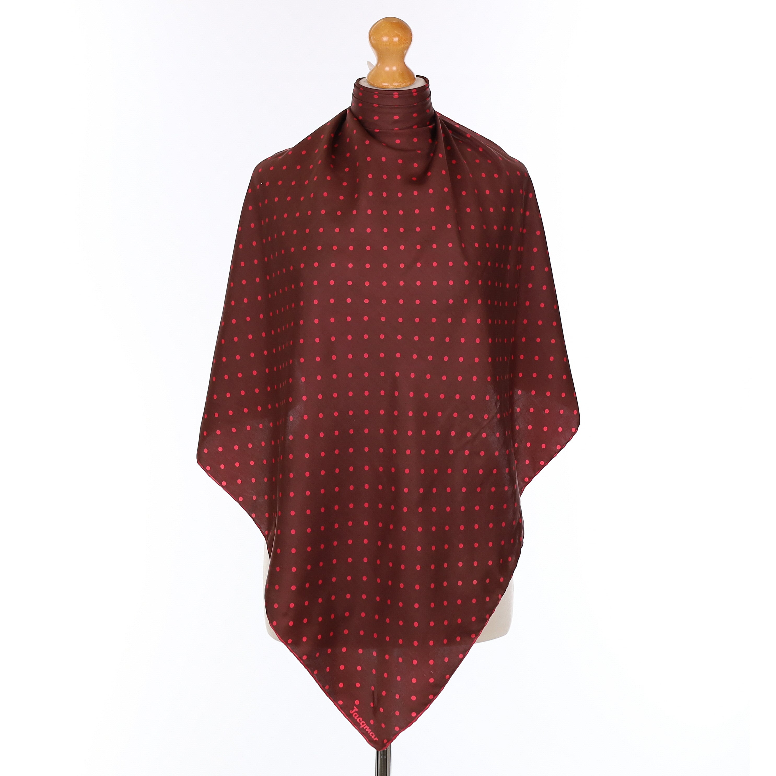 Jacqmar Chocolate and Cherry Pink Spotted Vintage Silk Scarf