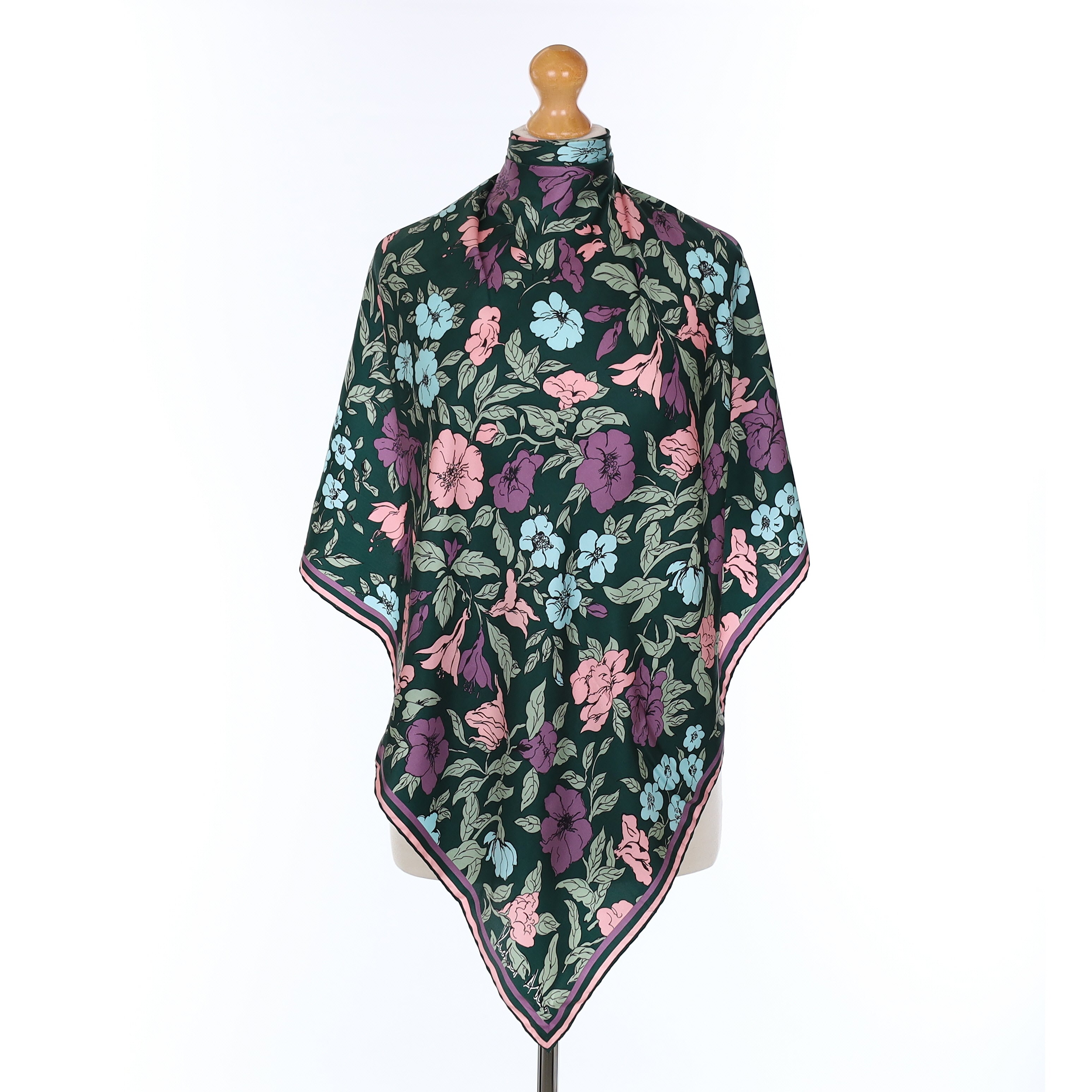 Pristine Richard Allan Green & Pink Floral Vintage Silk Scarf