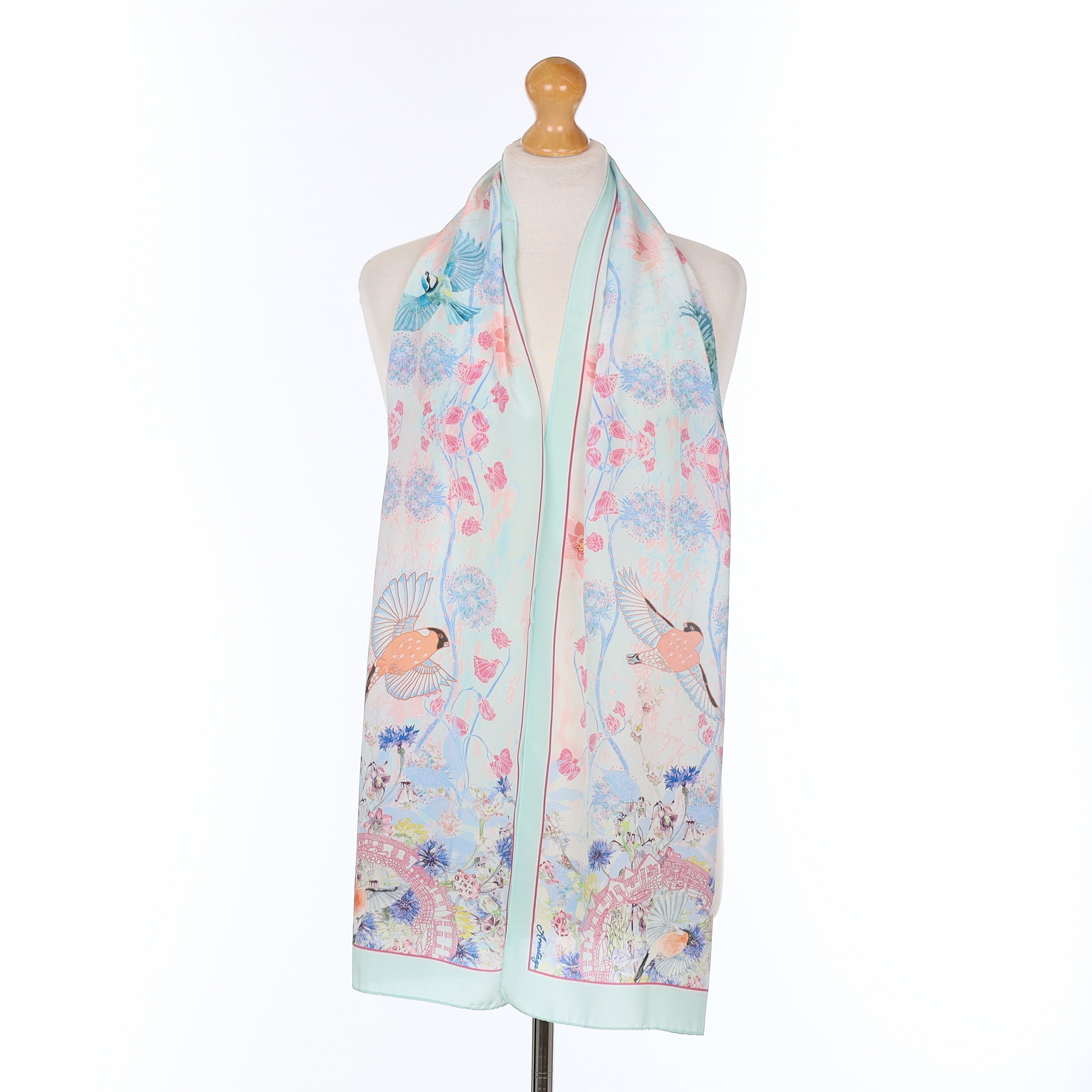 Brand New Pastel Bird Design Silk Scarf