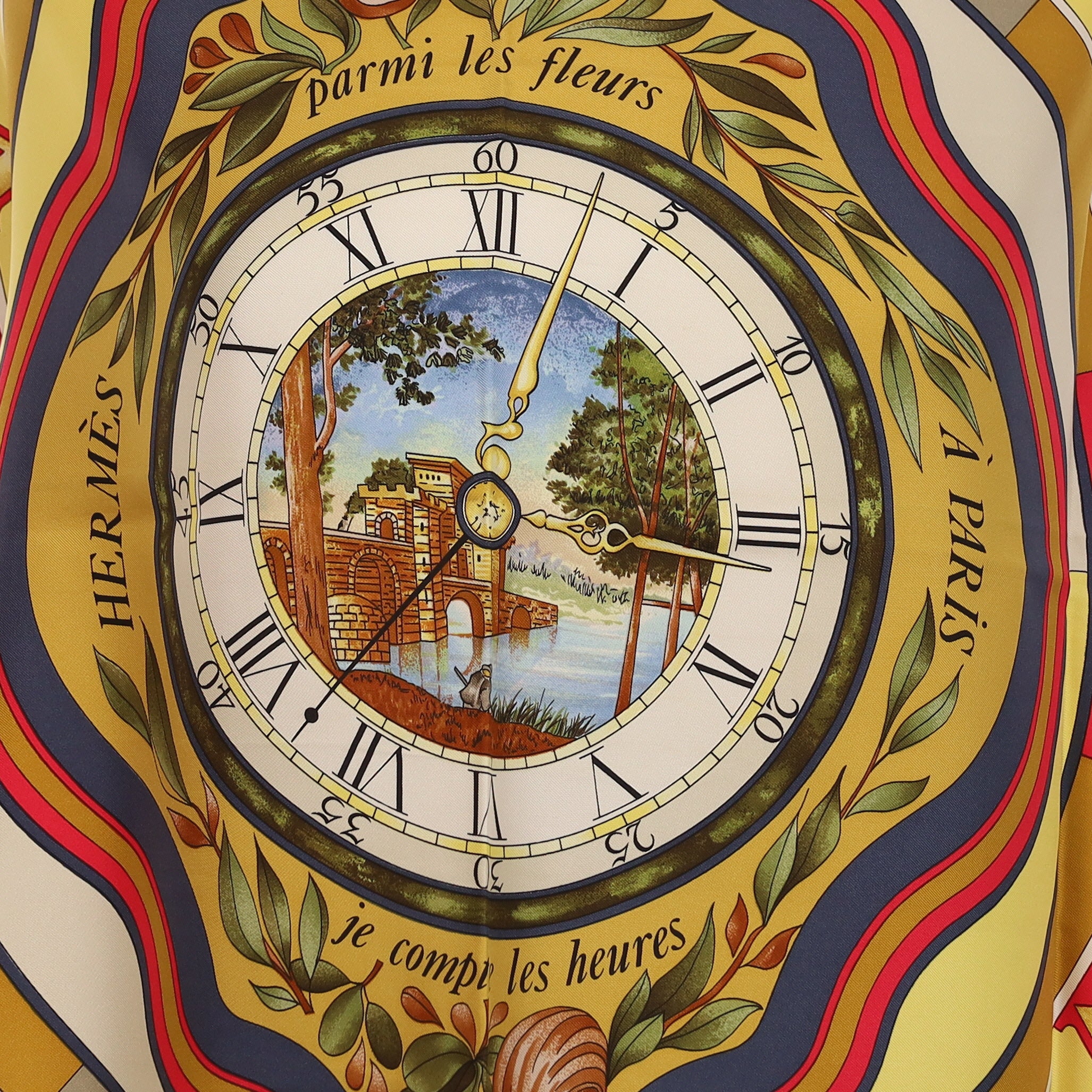 Hermès Parmi les Fleurs je Compte les Heures Silk Scarf
