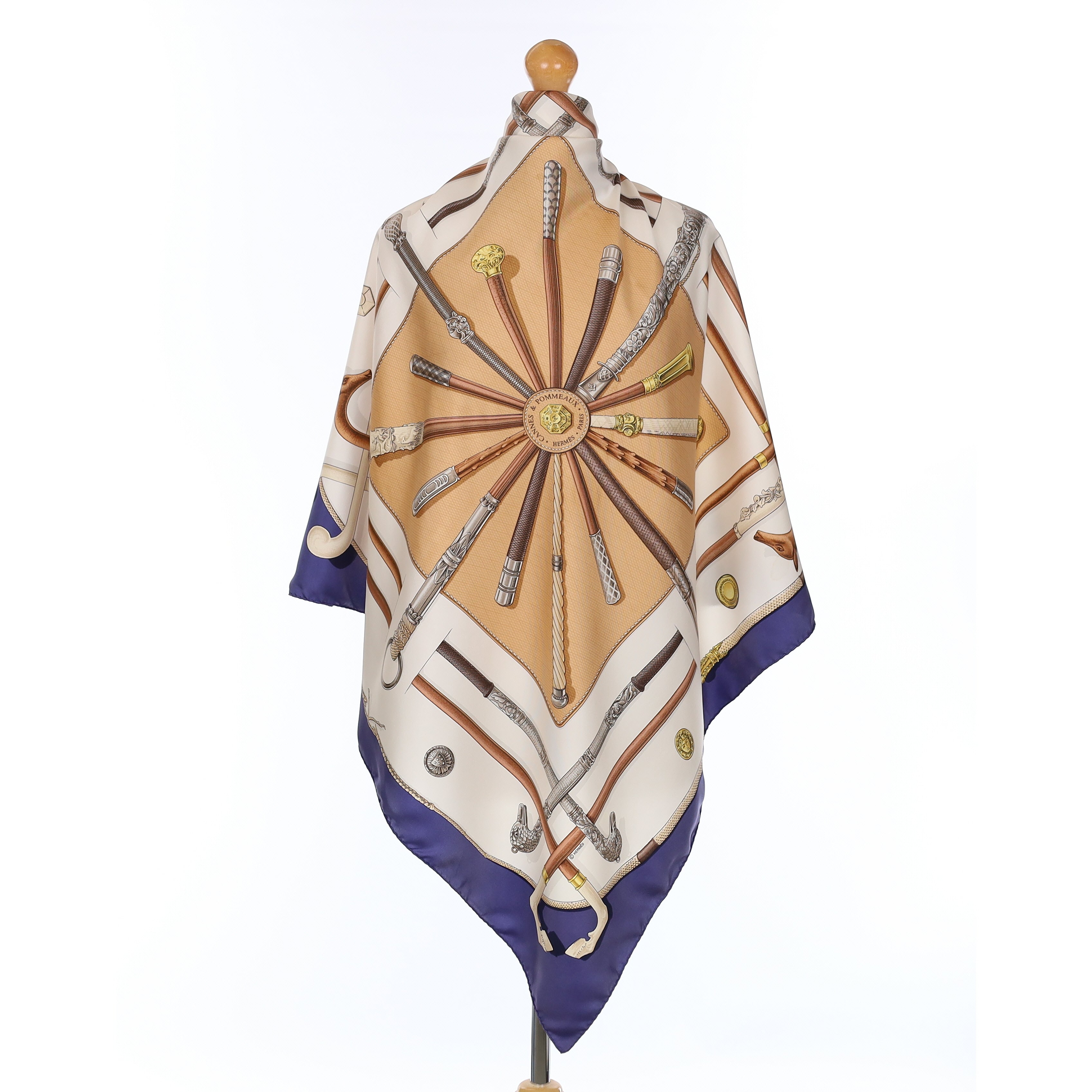 Hermès Cannes & Pommeaux Vintage Silk Scarf