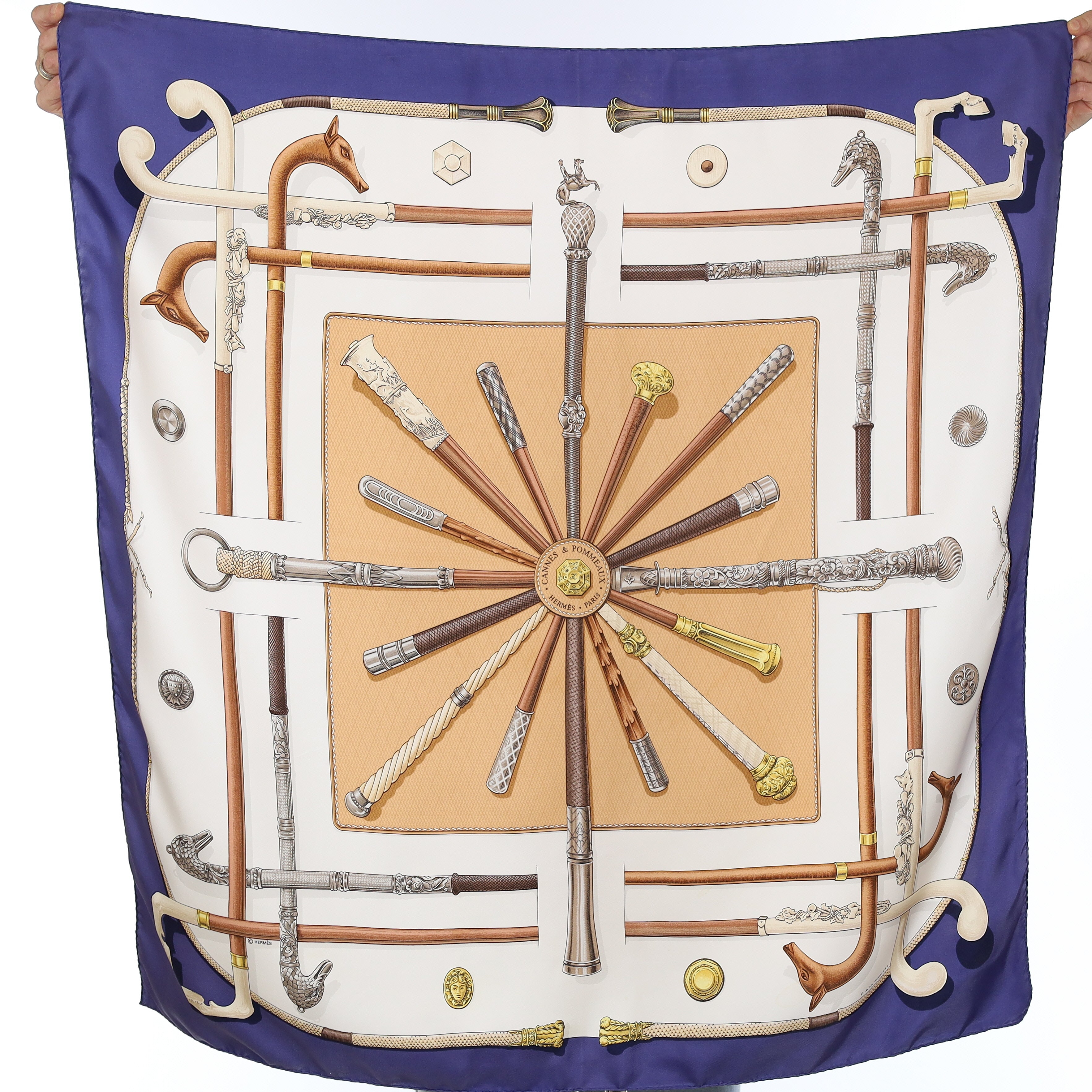 Hermès Cannes & Pommeaux Vintage Silk Scarf