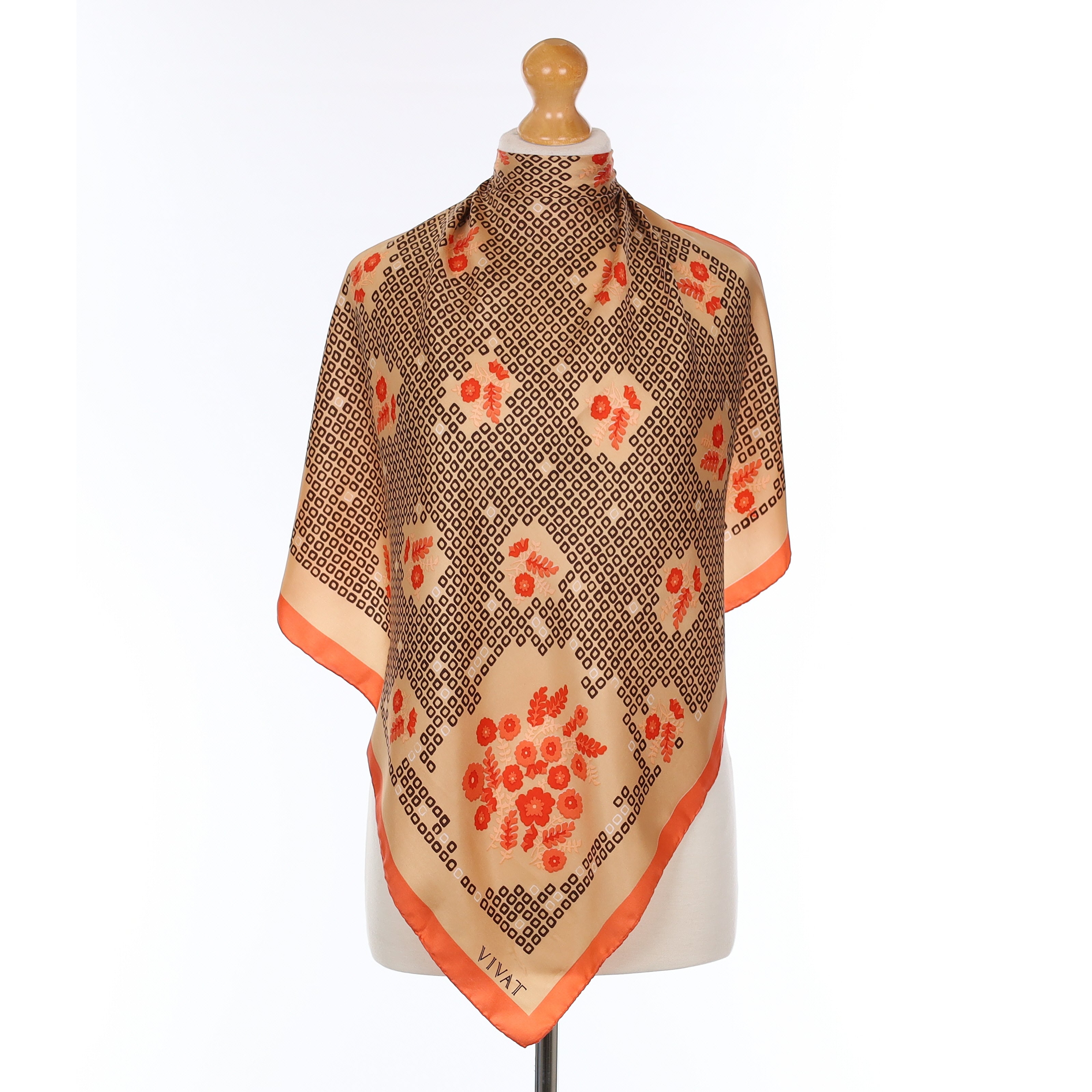 Sienna Orange Floral Design Silk Scarf