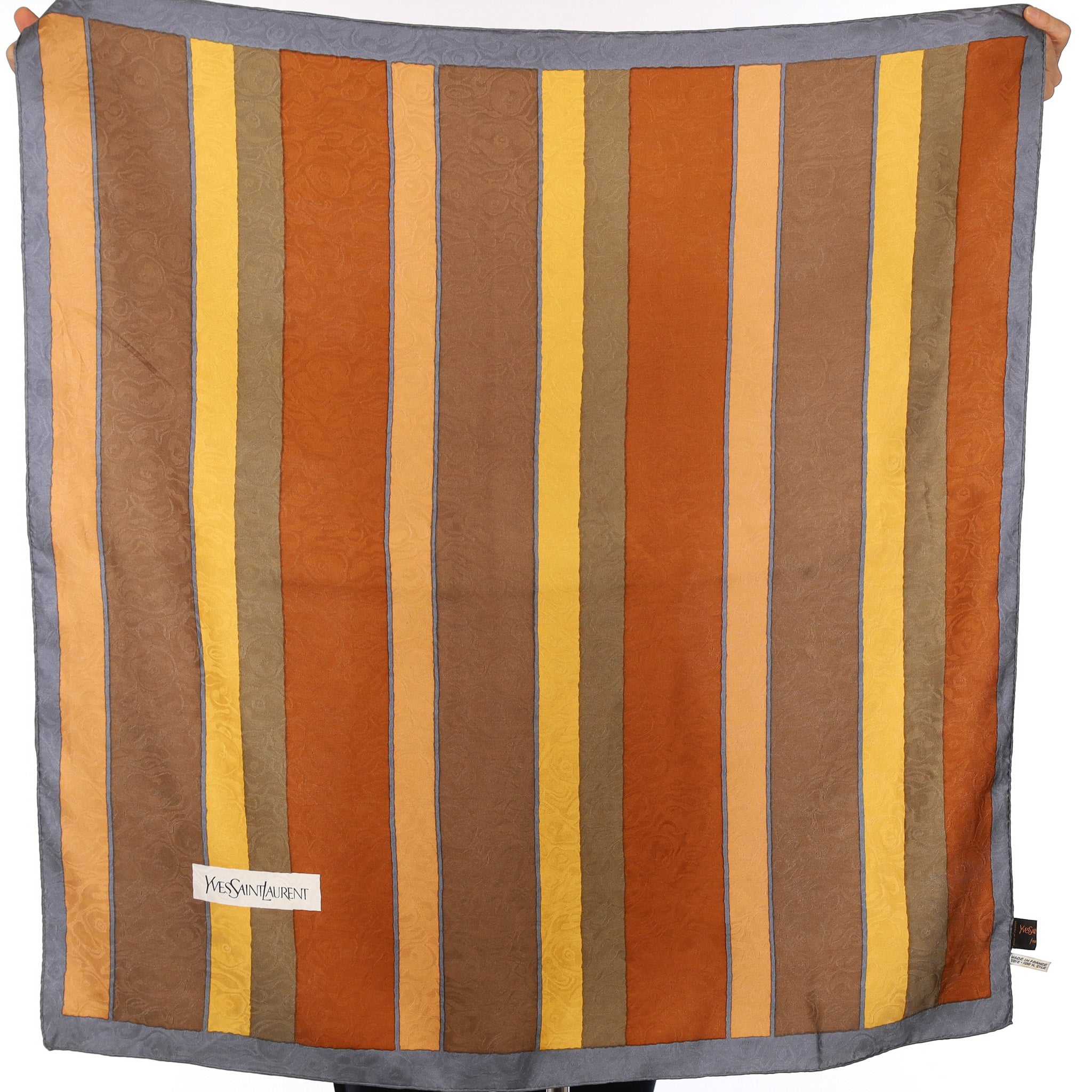 YSL Vintage Brown Striped Silk Scarf