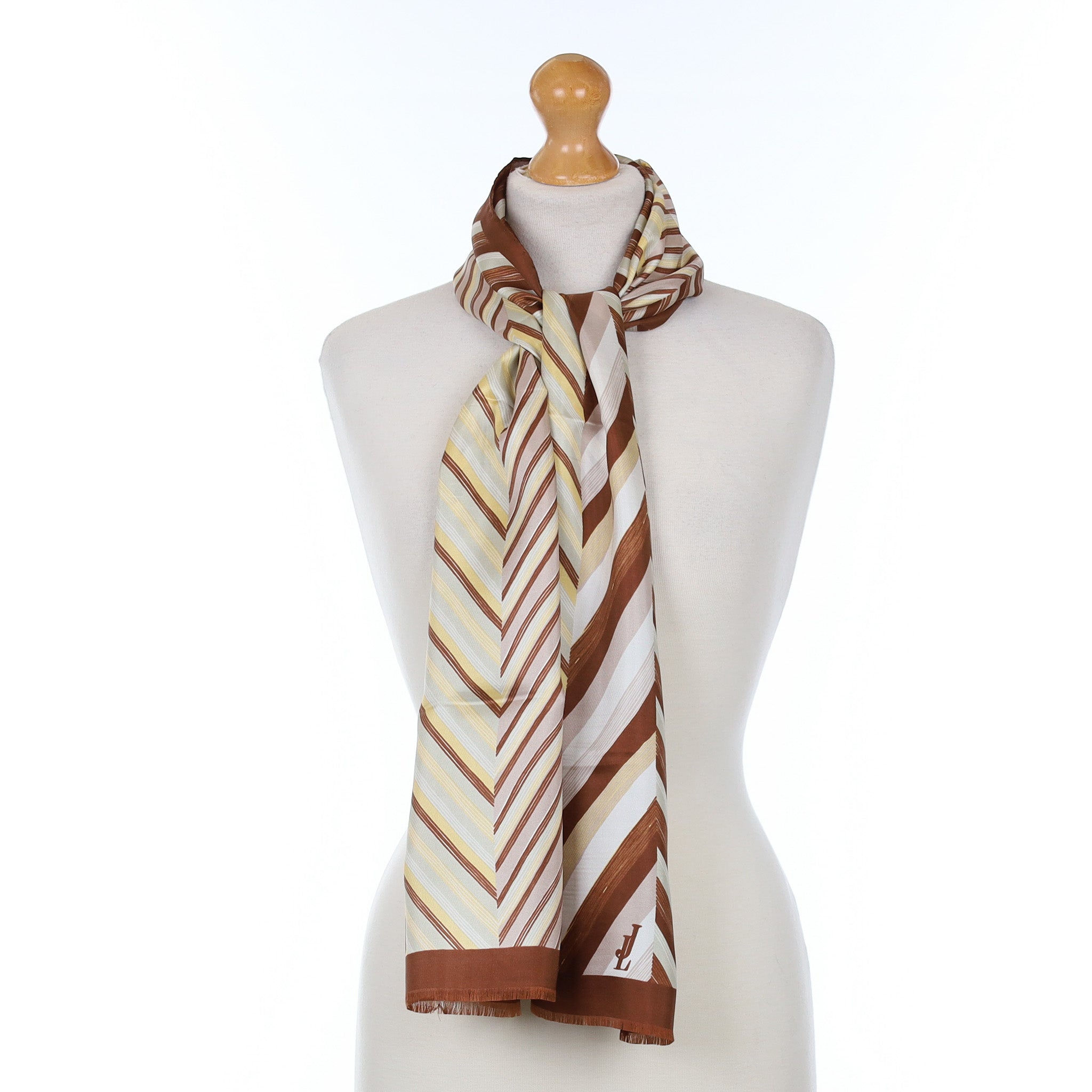 Brand New Brown Striped Silk Scarf