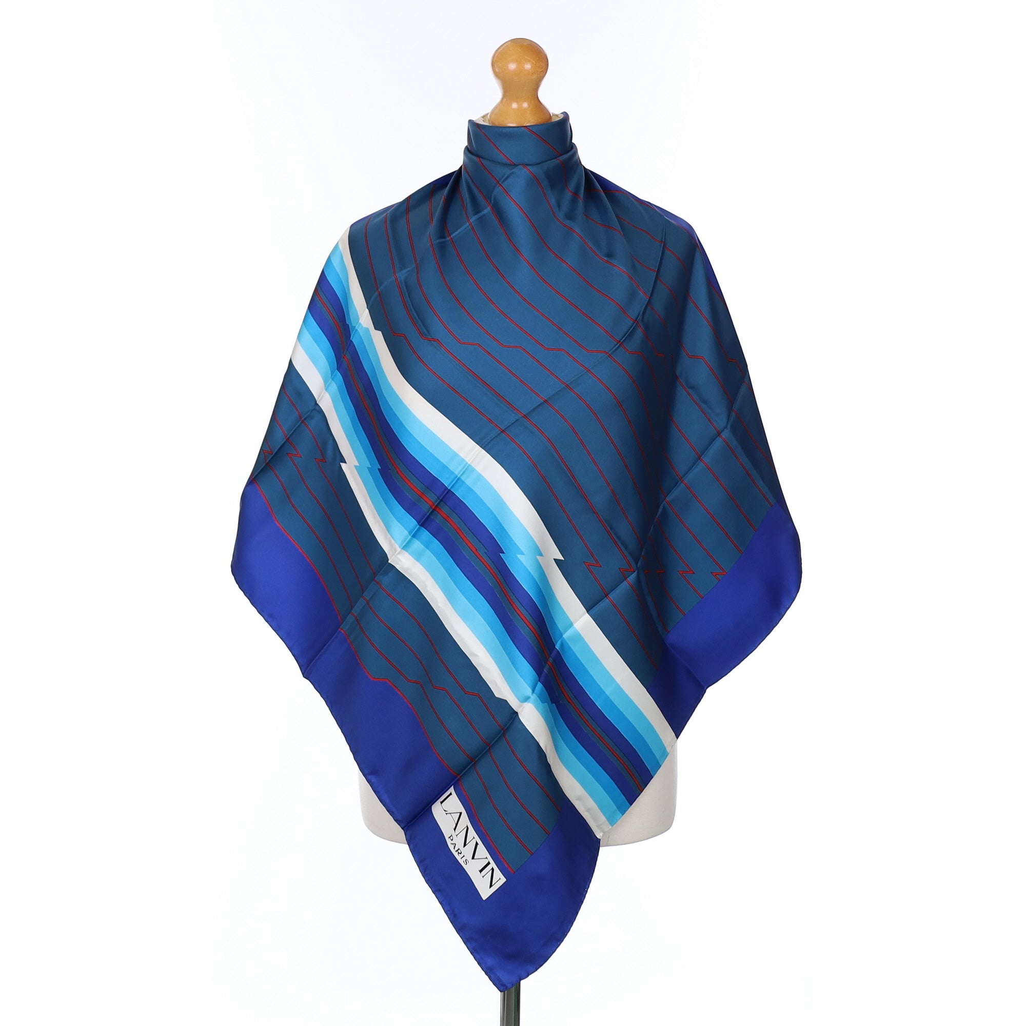 Pristine Lanvin Blue Striped Silk Scarf