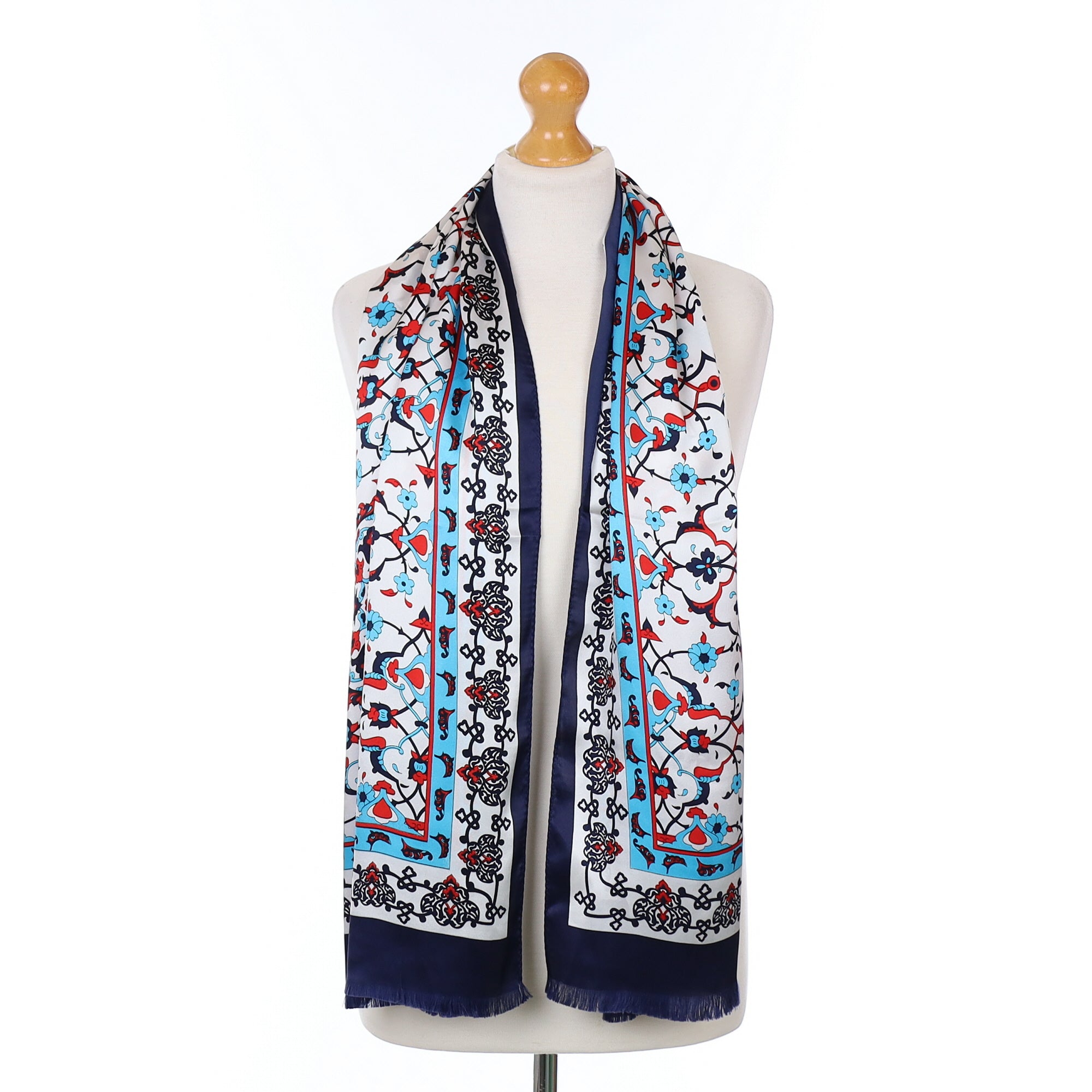 Red and Blue Floral Silk Scarf