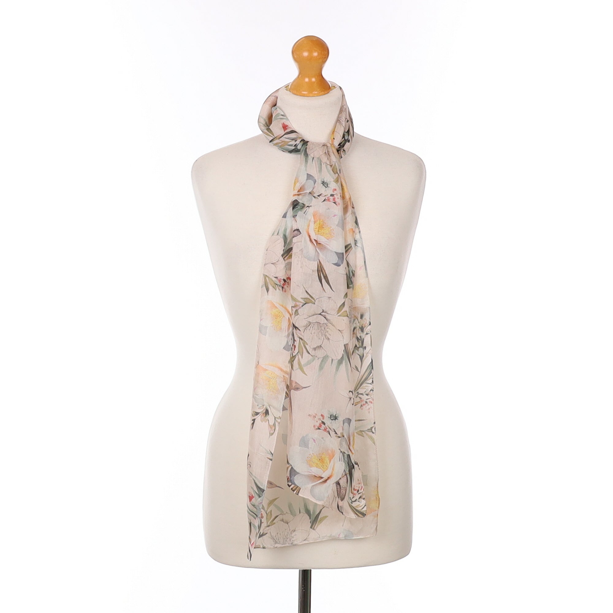 Pale Pink Floral Design Silk Scarf