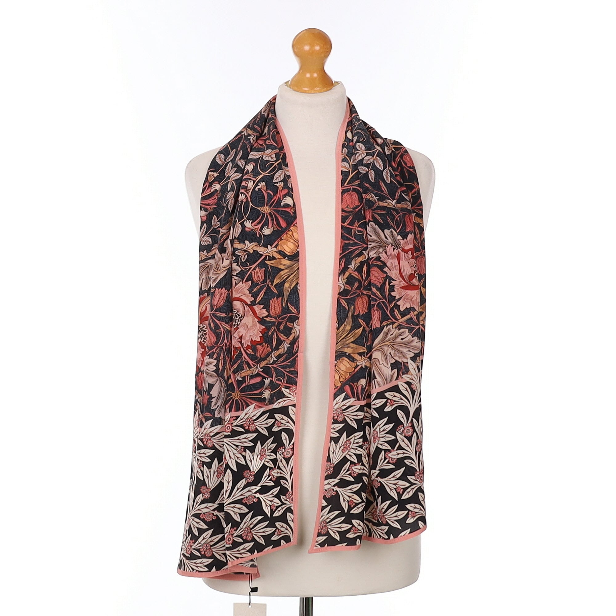 Black and Pink Floral Silk Scarf