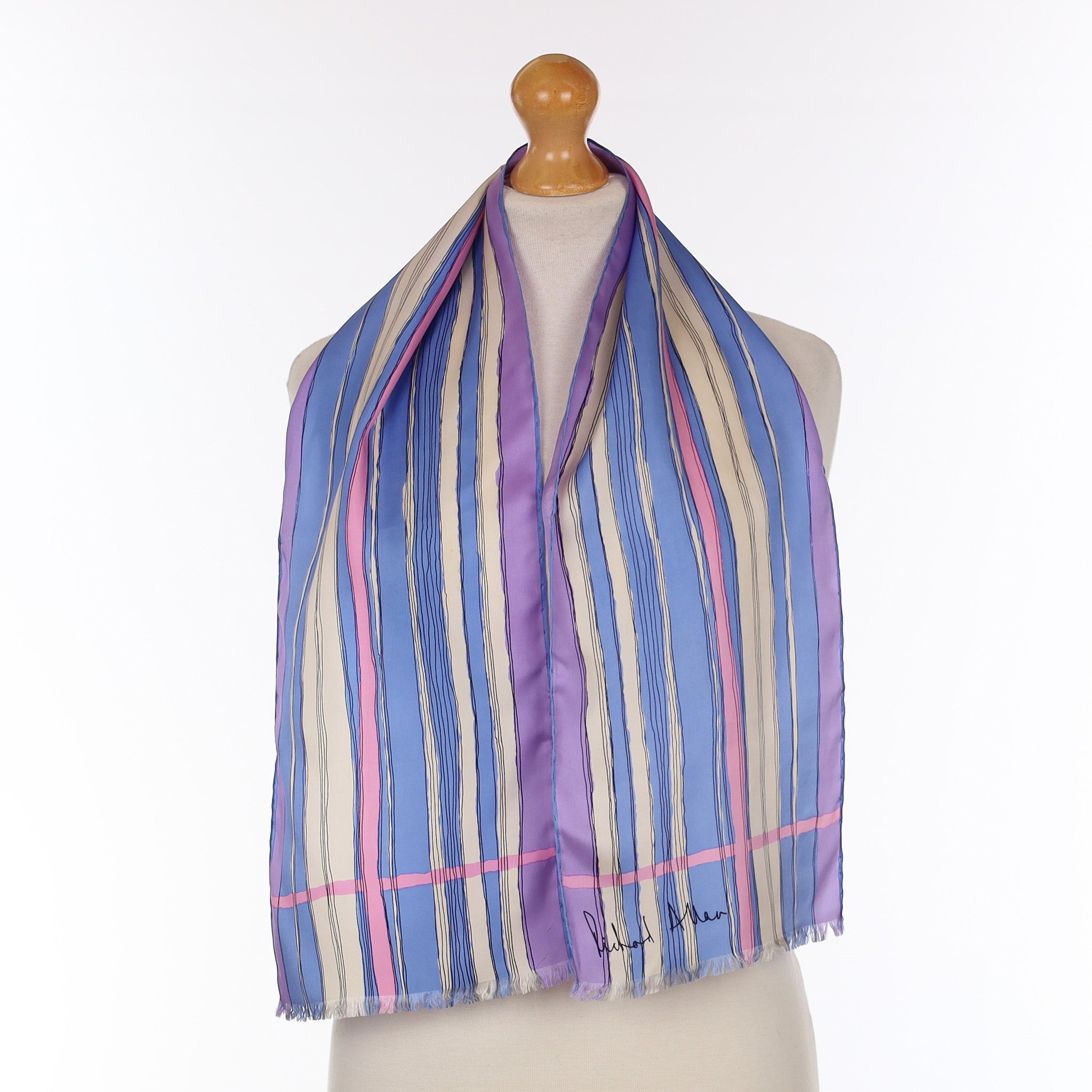Richard Allan Long Striped Silk Scarf