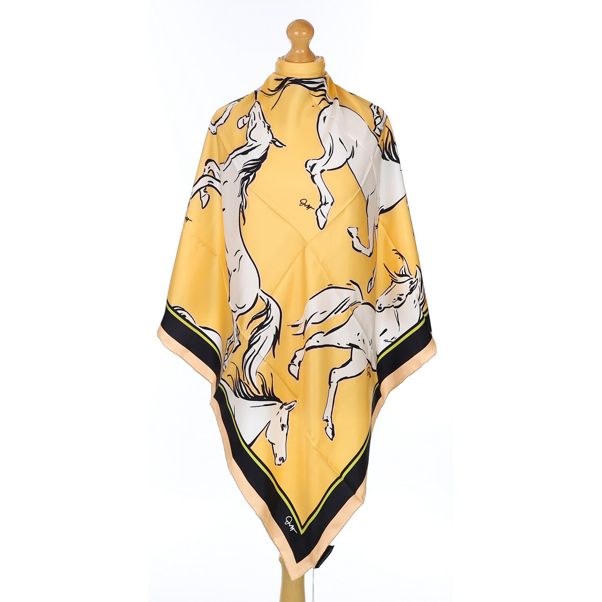 Brand New Boxed Olivia von Halle White Horses Silk Scarf