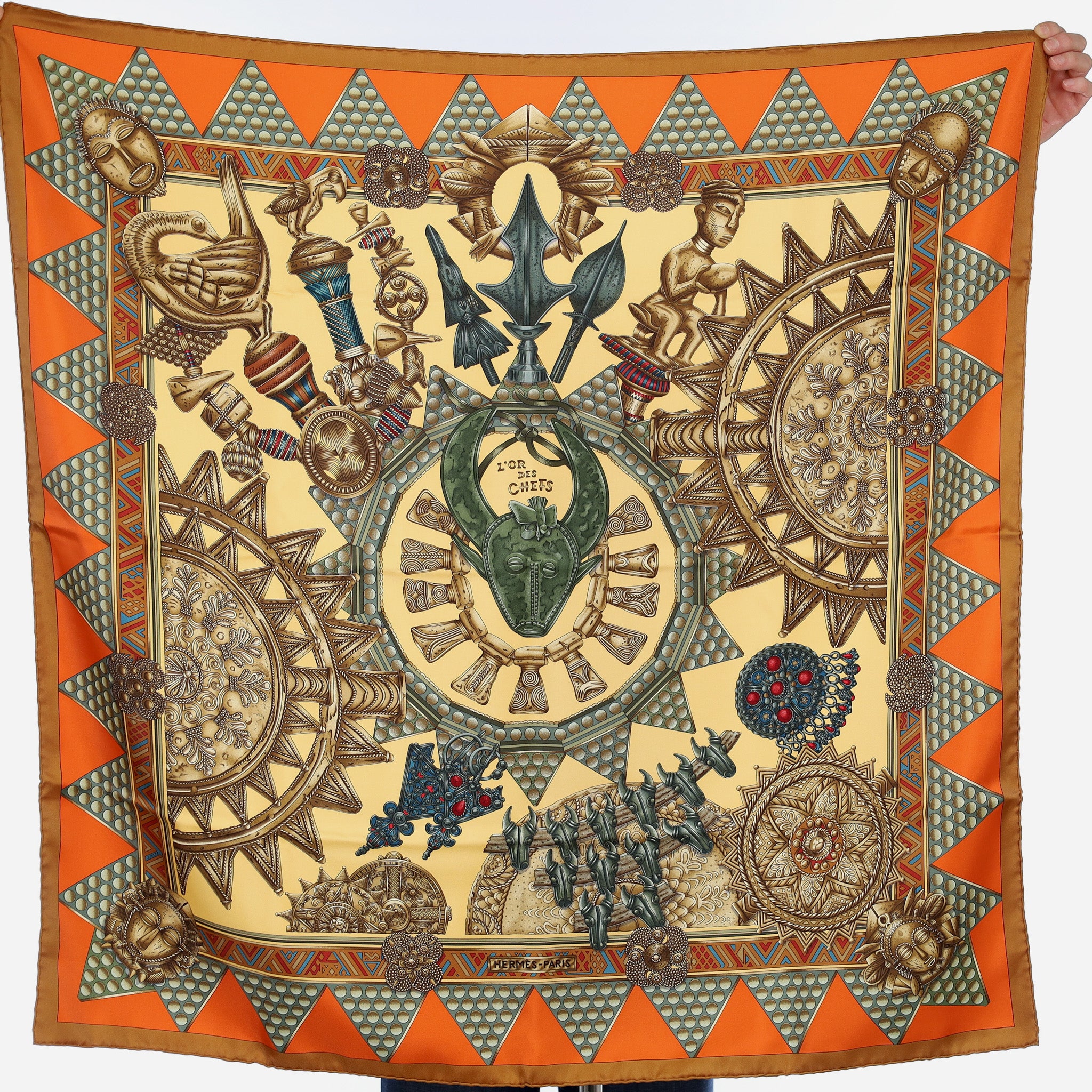 Brand New Boxed Hermès L'or des Chefs Vintage Silk Scarf