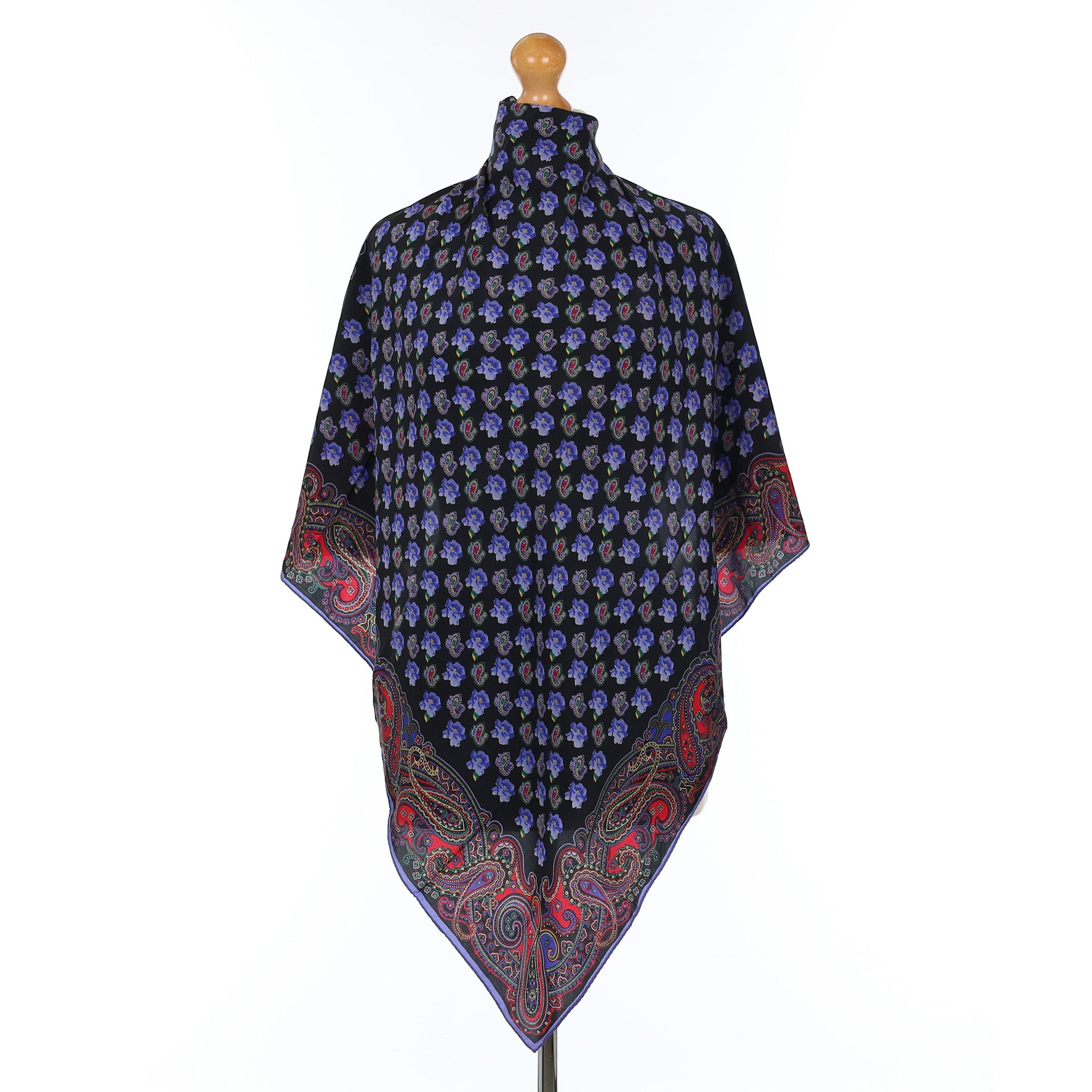 Black Floral & Paisley Silk Scarf