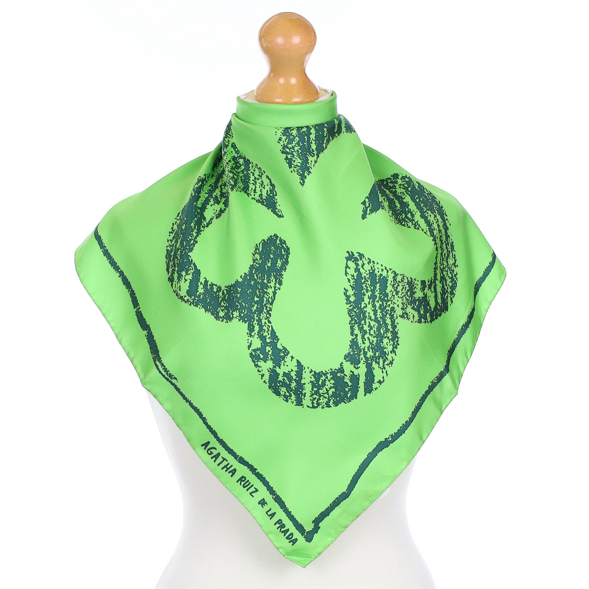 Agatha Ruiz De La Prada Green Flower Design Silk Scarf