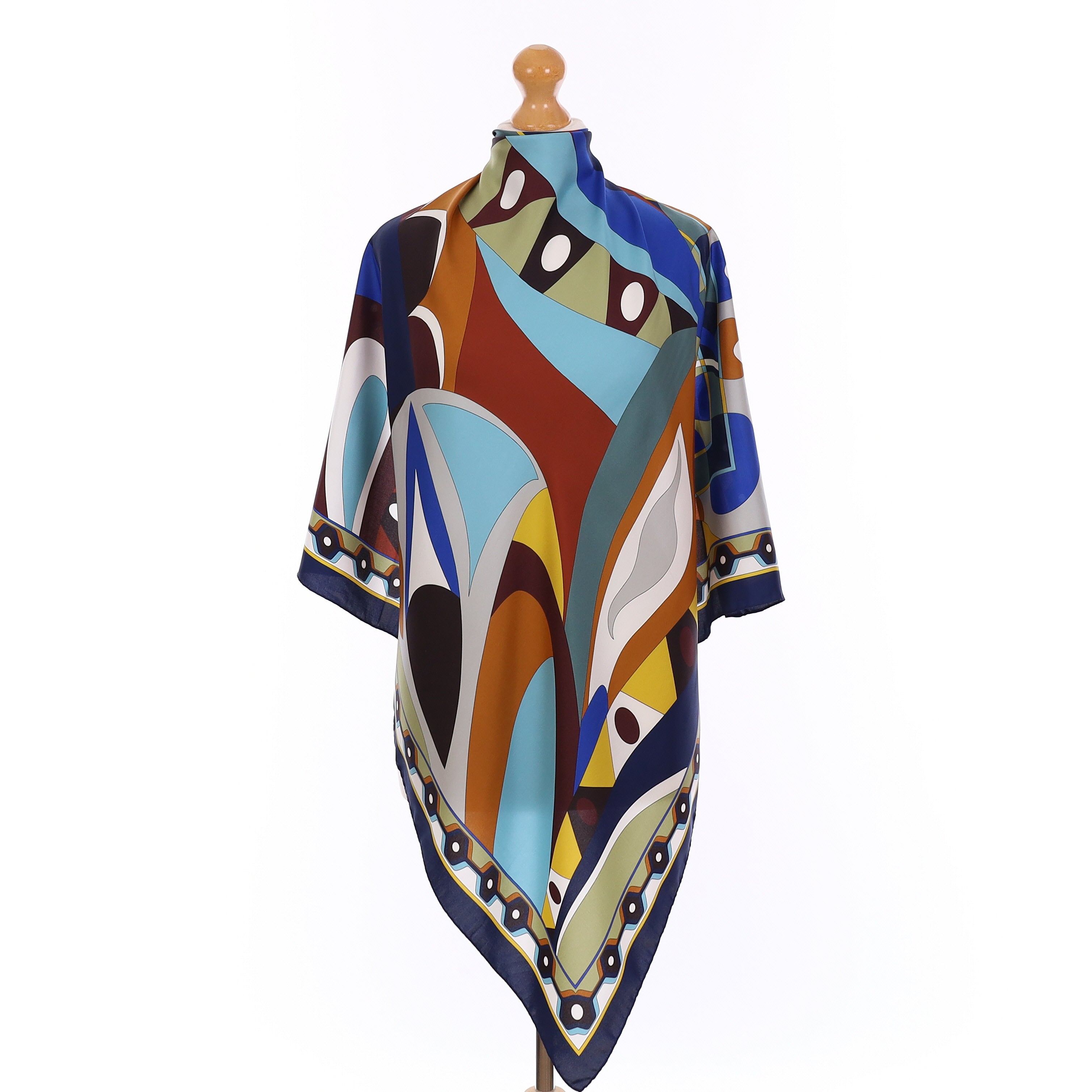 Brand New Italian Blue Swirl Design Silk Scarf