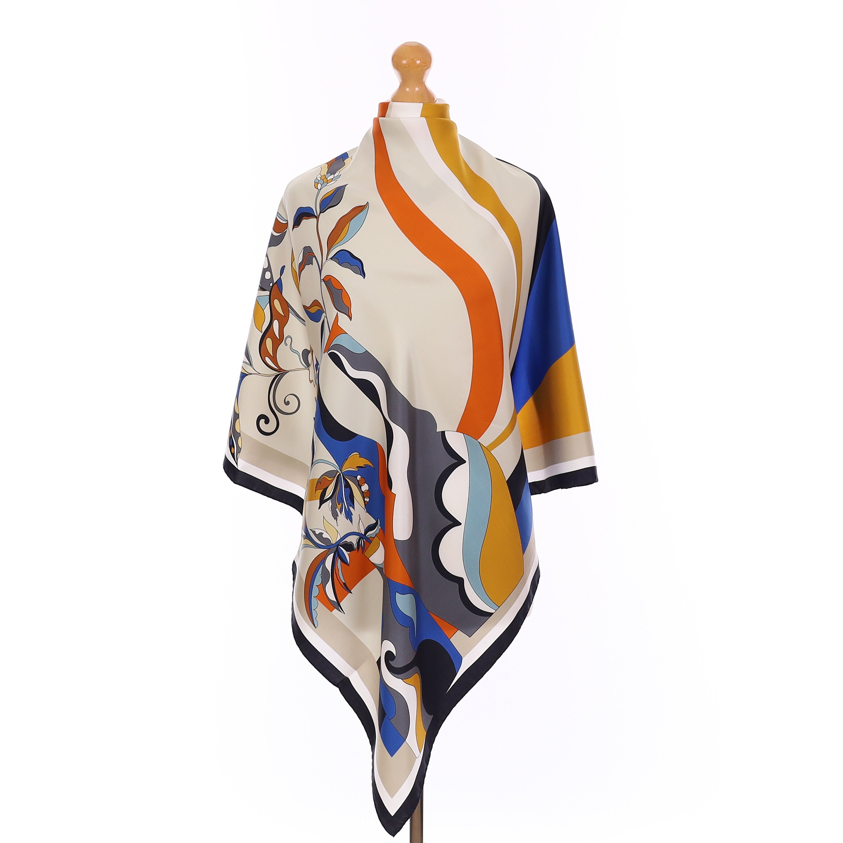 Brand New Italian Blue Contemporary Vase Design Silk Scarf