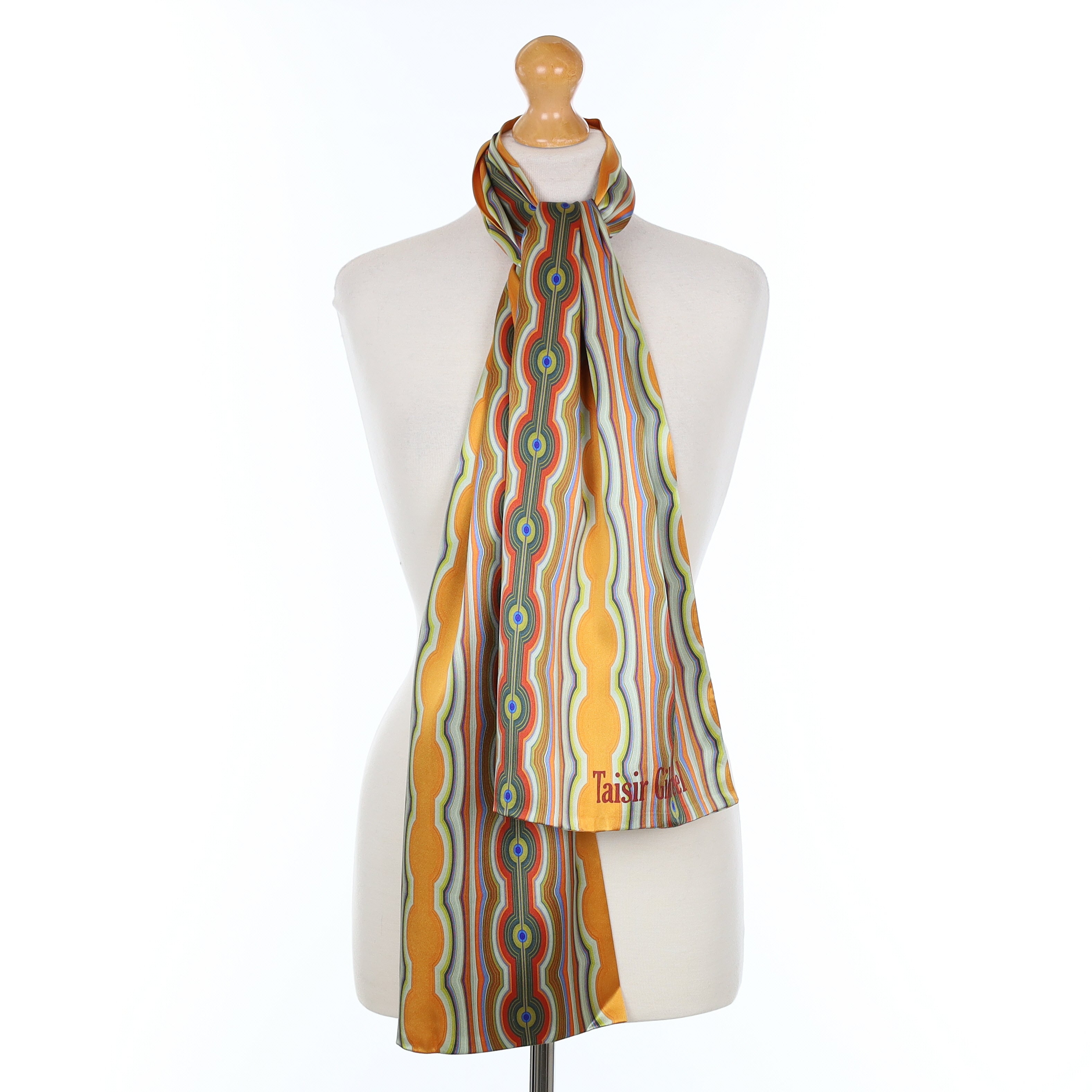 Brand New Boxed Taisir Gibreel Orange Retro Silk Scarf