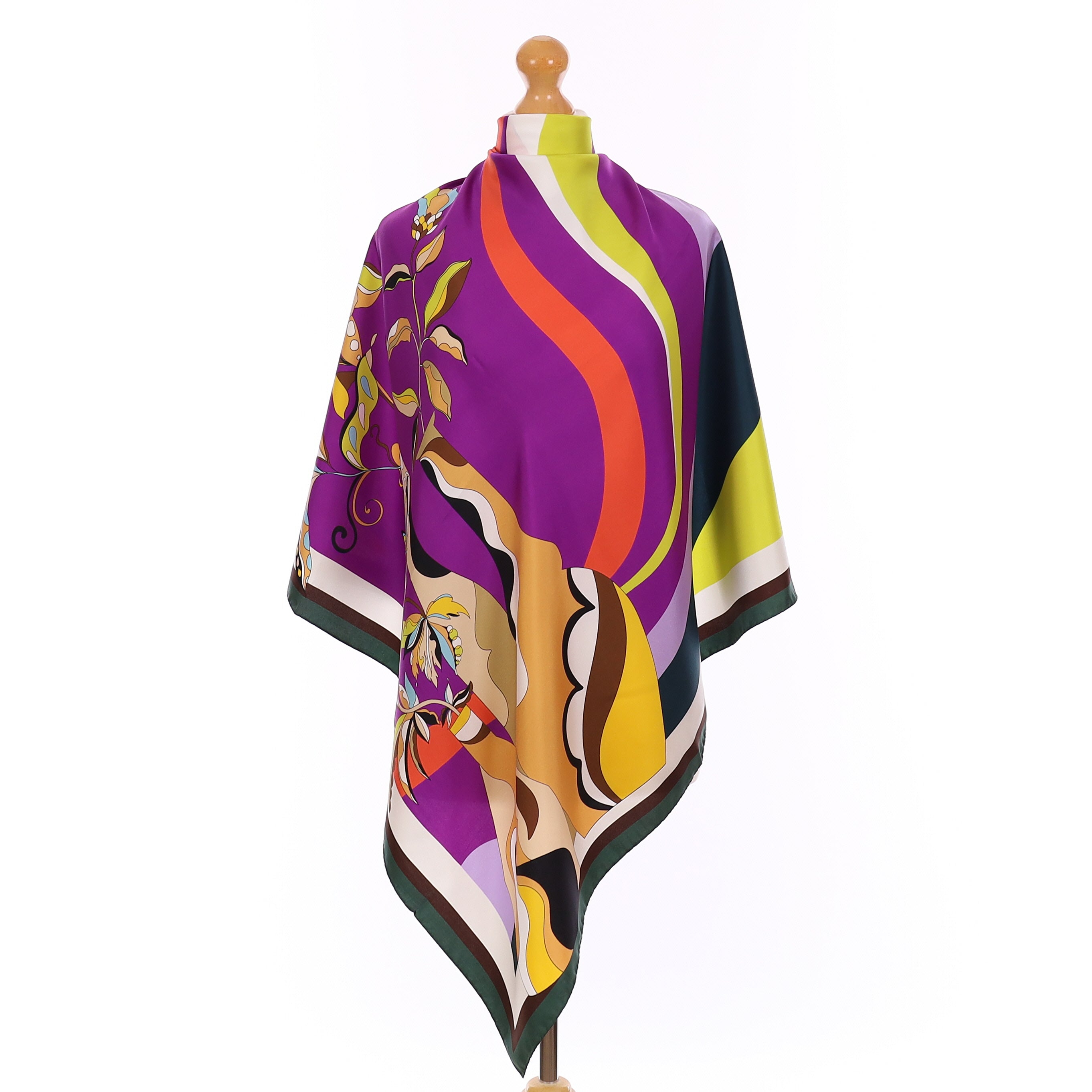 Brand New Italian Purple Contemporary Vase Design Silk Scarf
