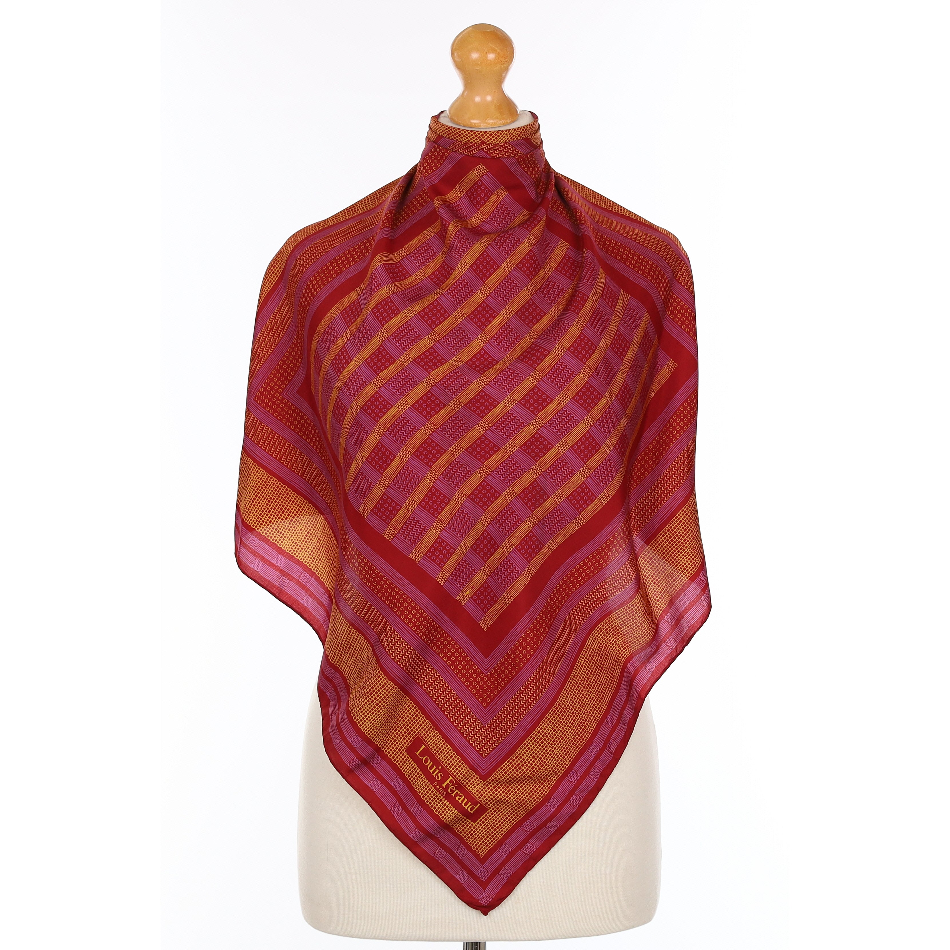 Pristine Louis Féraud Burgundy Patterned Vintage Silk Scarf