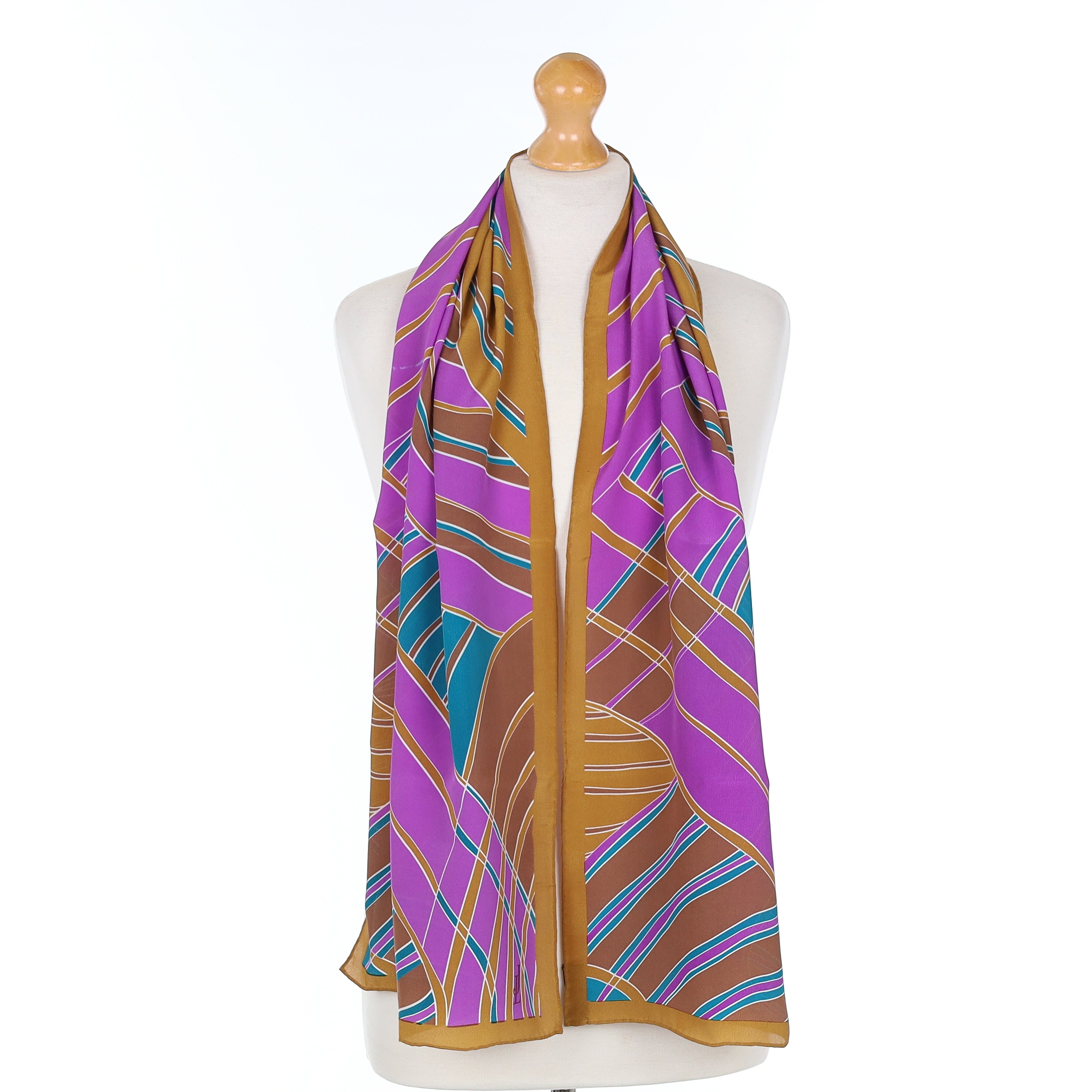 Brand New Purple and Brown Lattice Silk Scarf