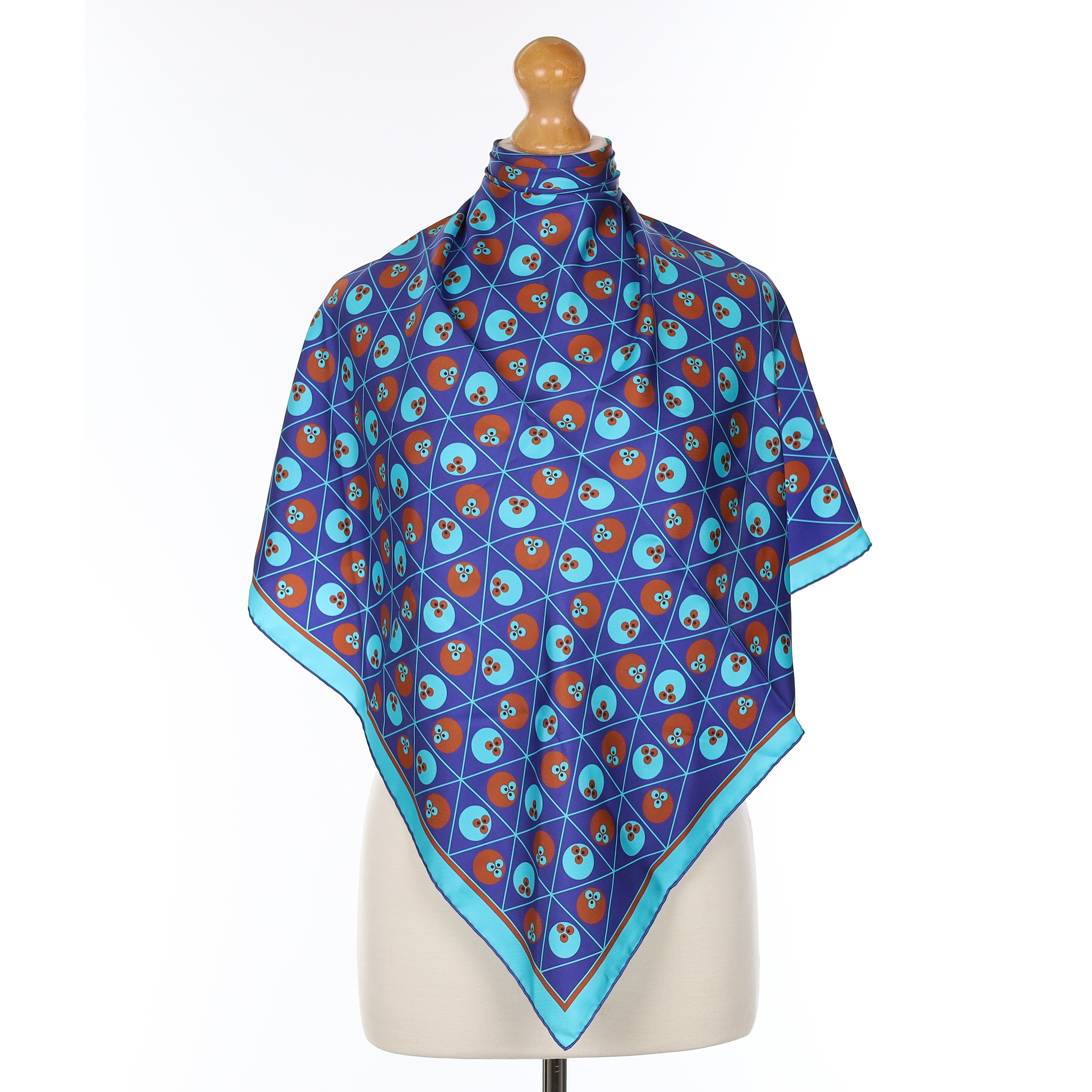 Brand New Boxed Vakko Blue Spotted Silk Scarf