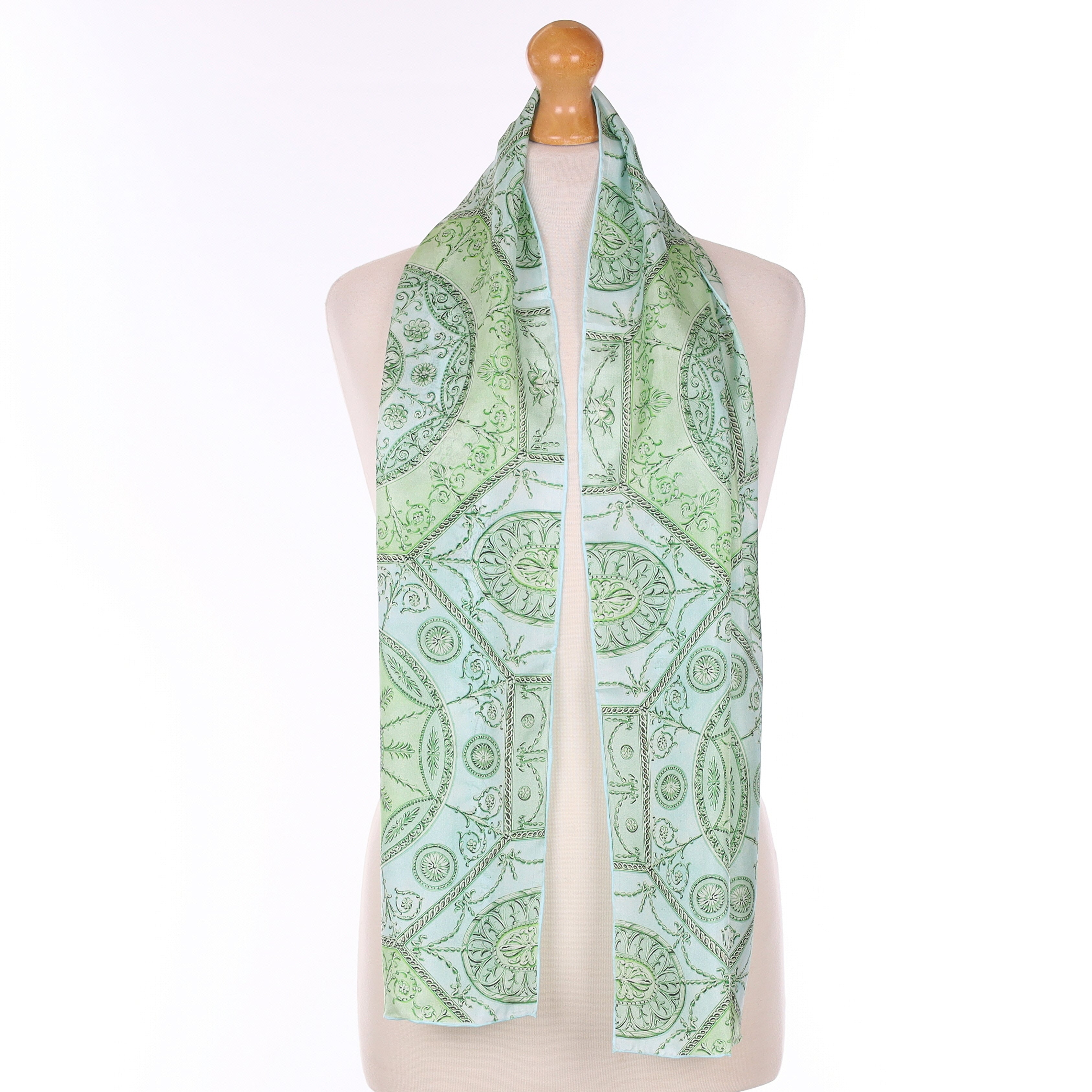 Foxx & Chave Green Baroque Style Silk Scarf
