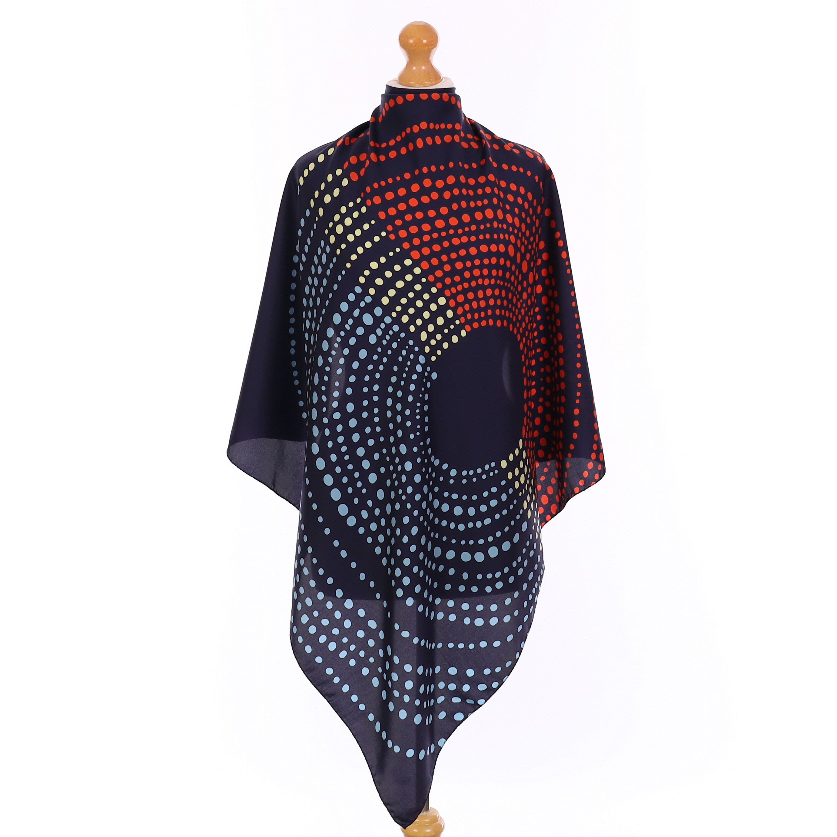 Brand New Italian Navy Spotted Silk Scarf