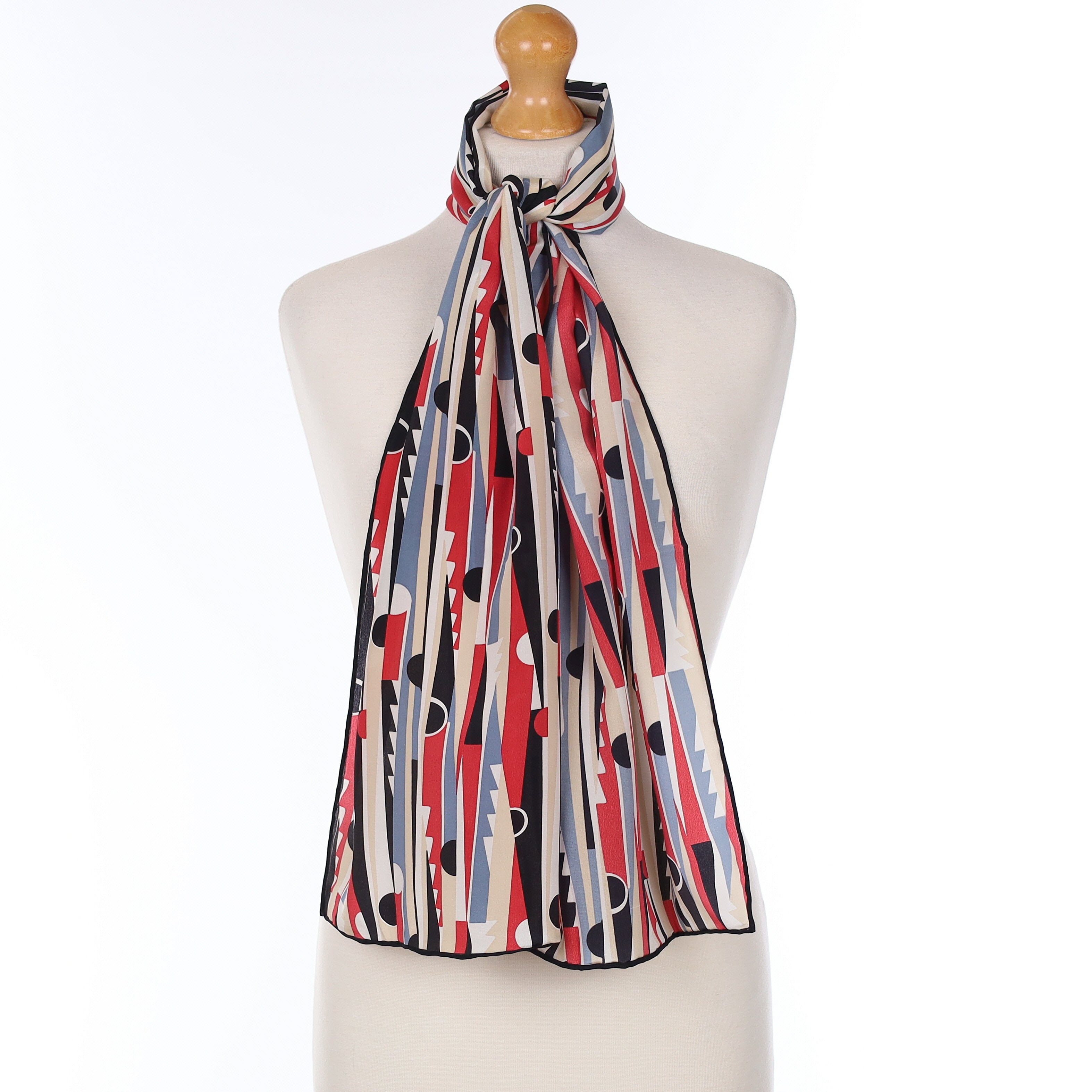 Foxx & Chave Red & Black Geometric Pattern Silk Scarf