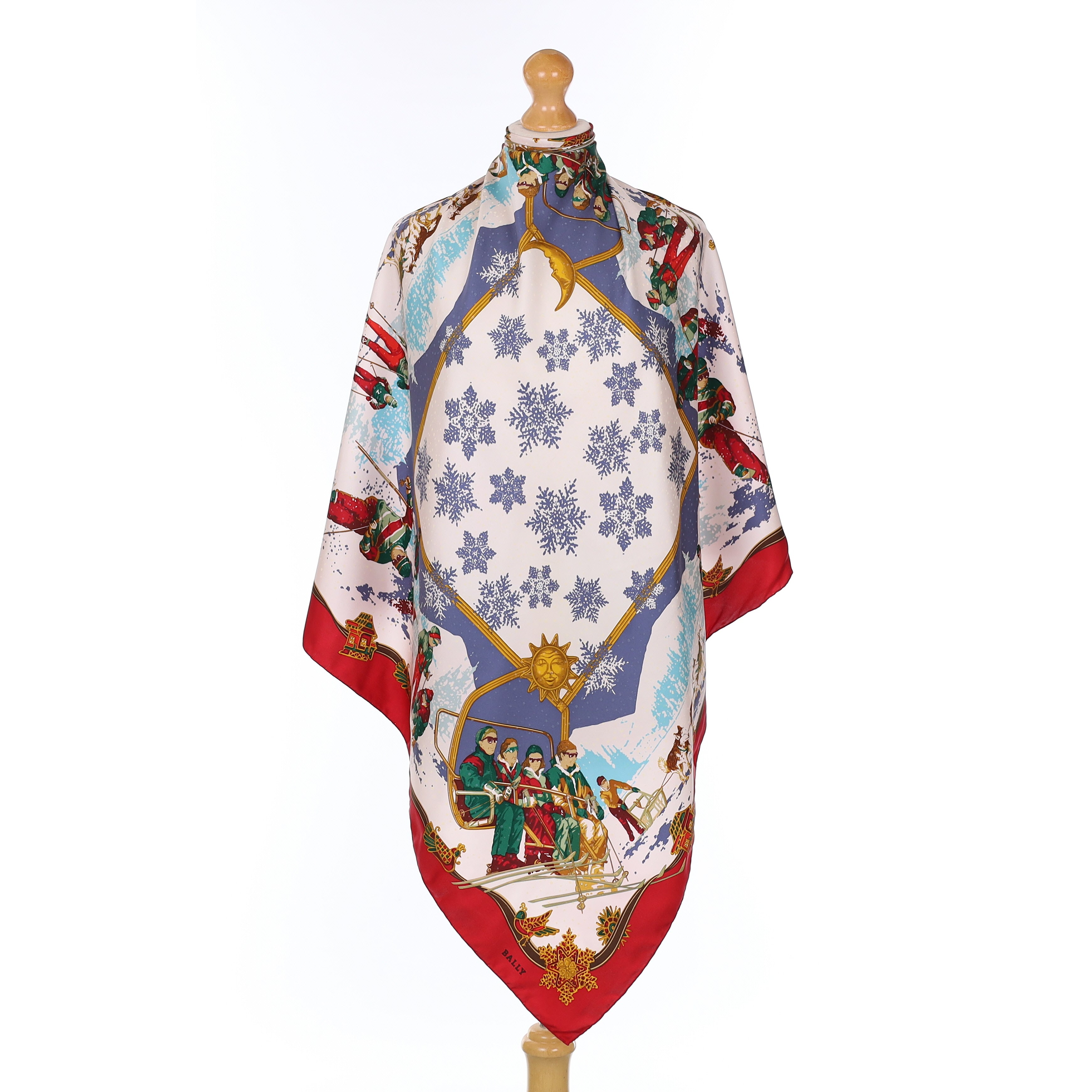 Bally Ski Scene Vintage Silk Scarf