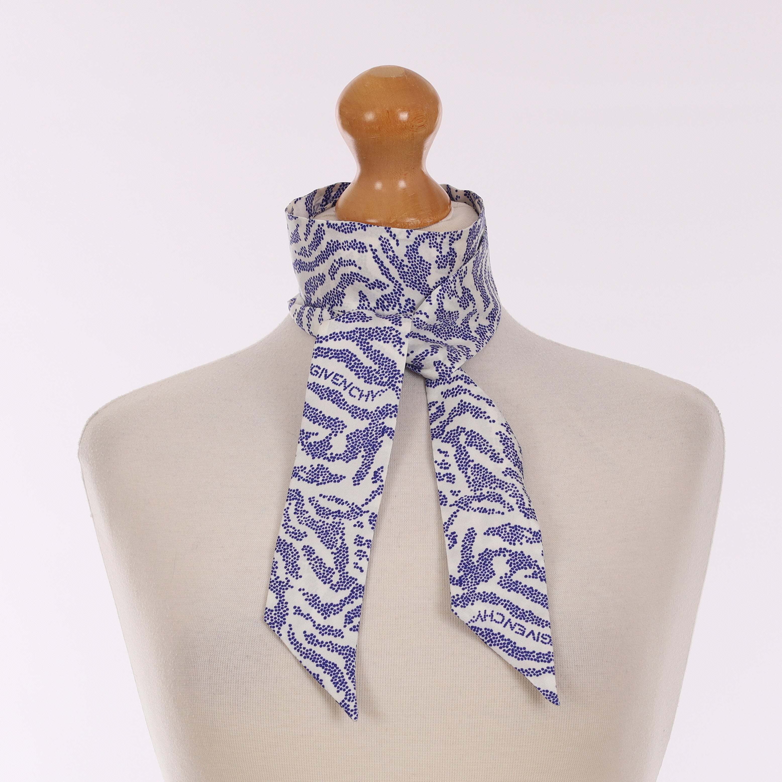 Brand New Givenchy Blue & White Silk Twilly