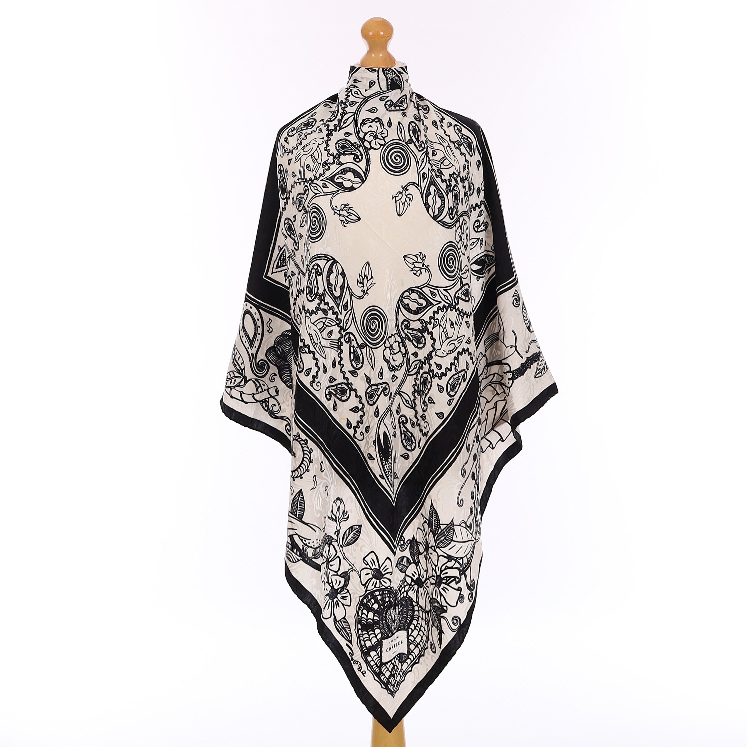 Caroline Charles Monochrome Vintage Silk Scarf
