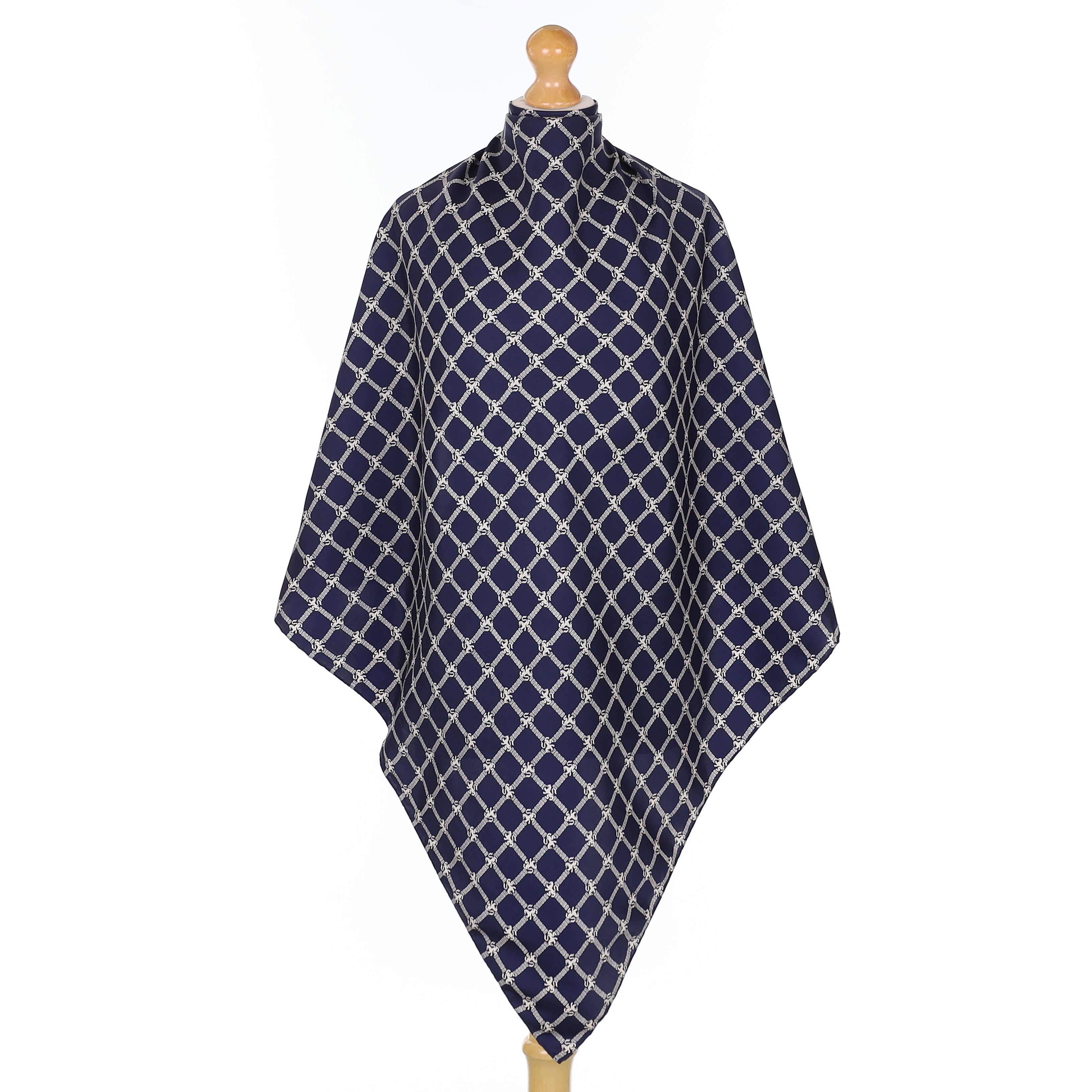 Pristine Navy and Grey Vintage Silk Scarf