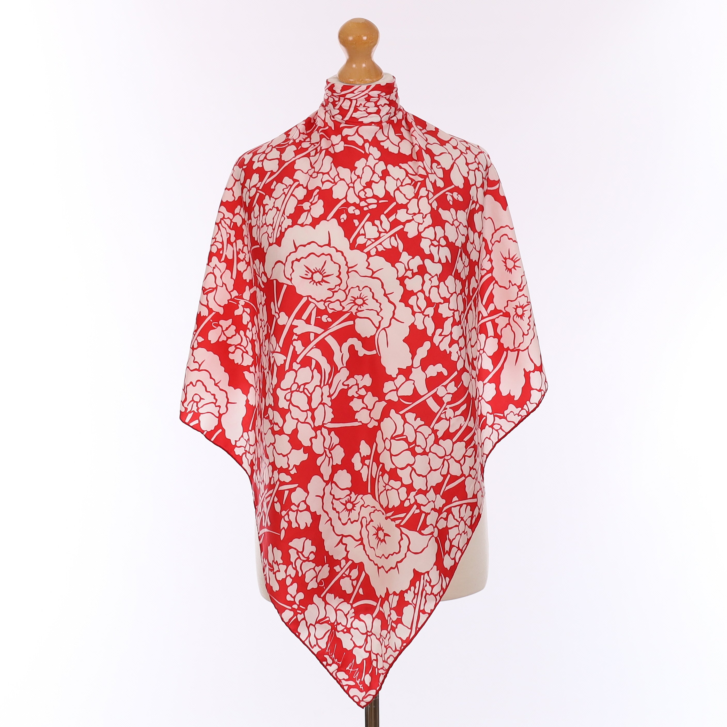 Pristine Richard Allan Red and White Floral Vintage Silk Scarf