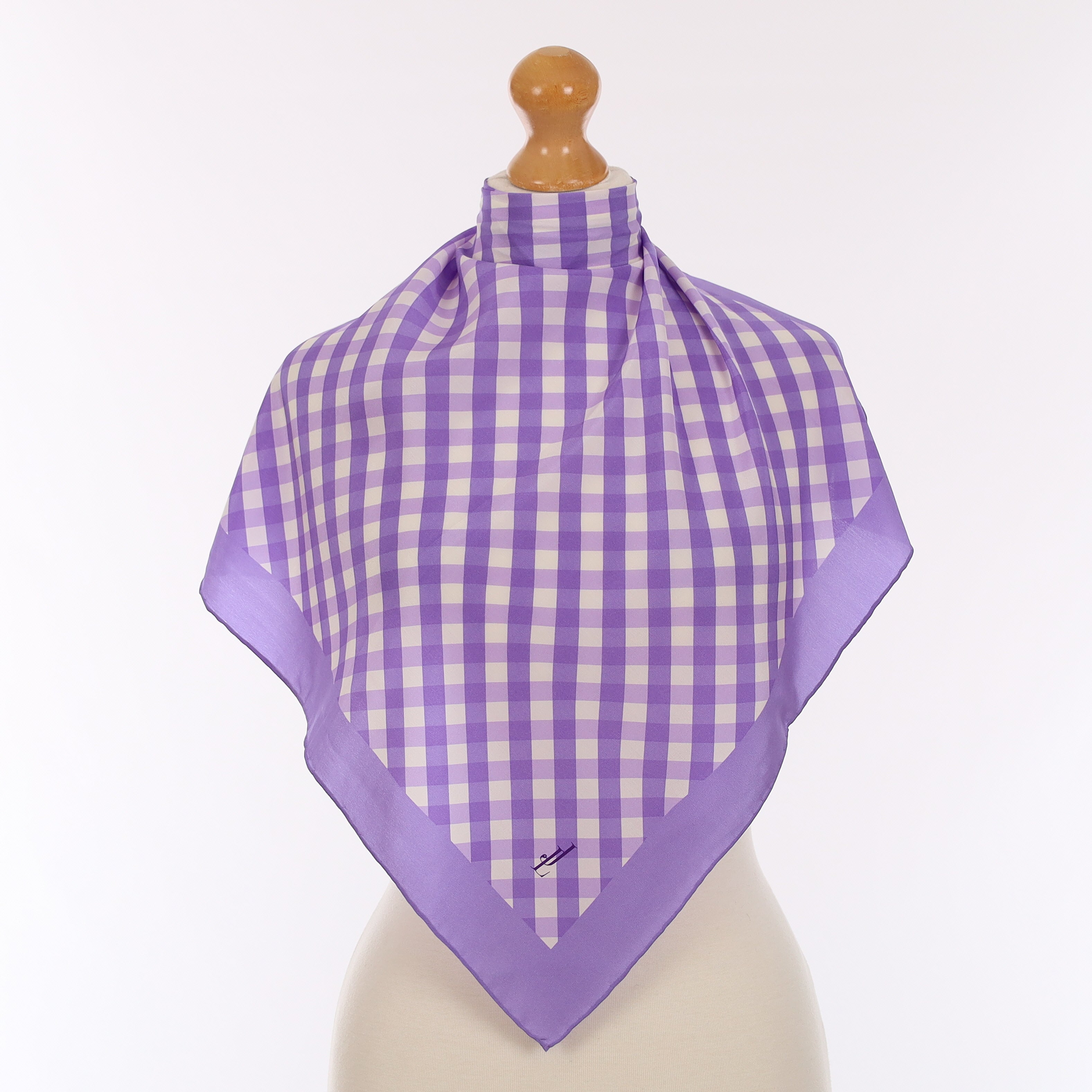 Brand New Purple Gingham Silk Scarf