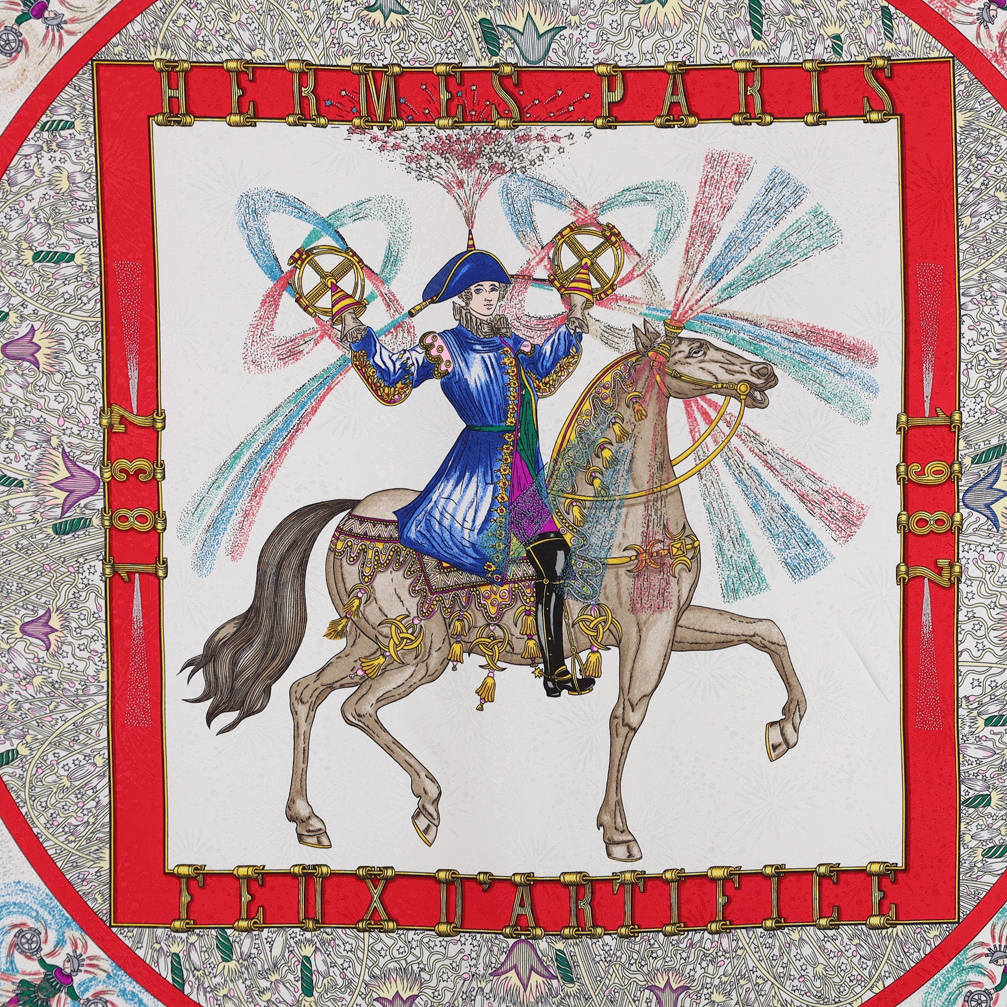 Pristine Hermès Feux D'artifice Vintage Silk Scarf