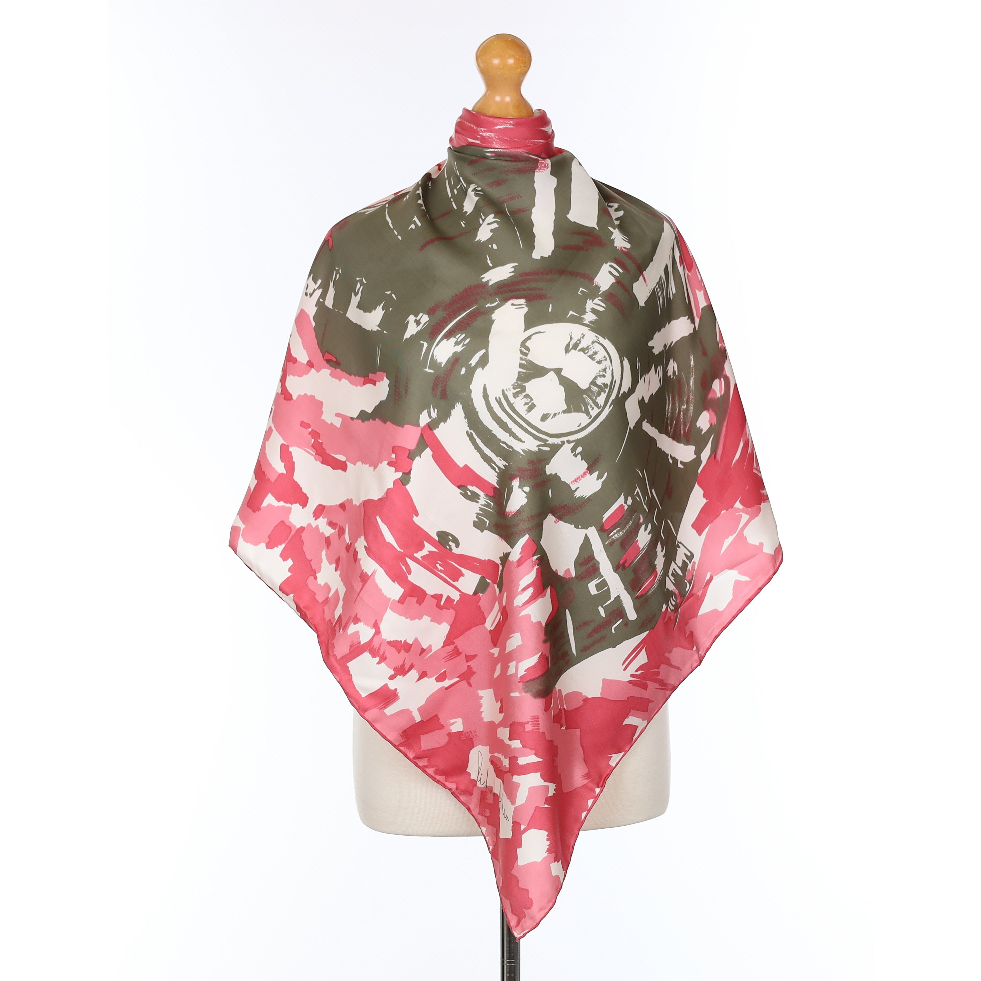 1970's Richard Allan Pink Abstract Vintage Silk Scarf