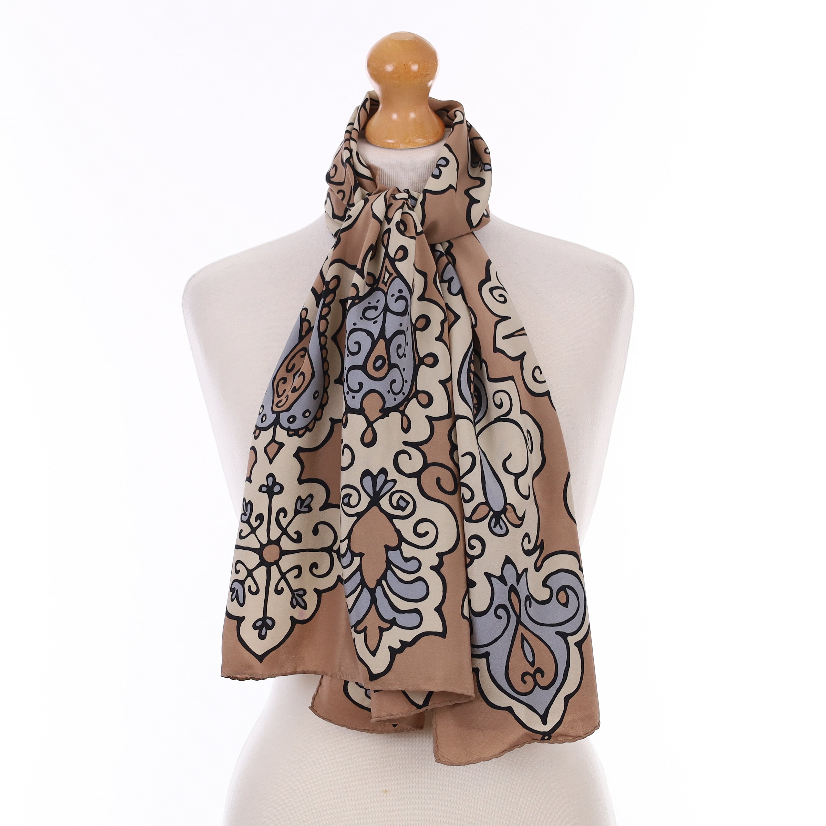Latte Bold Paisley Vintage Silk Scarf