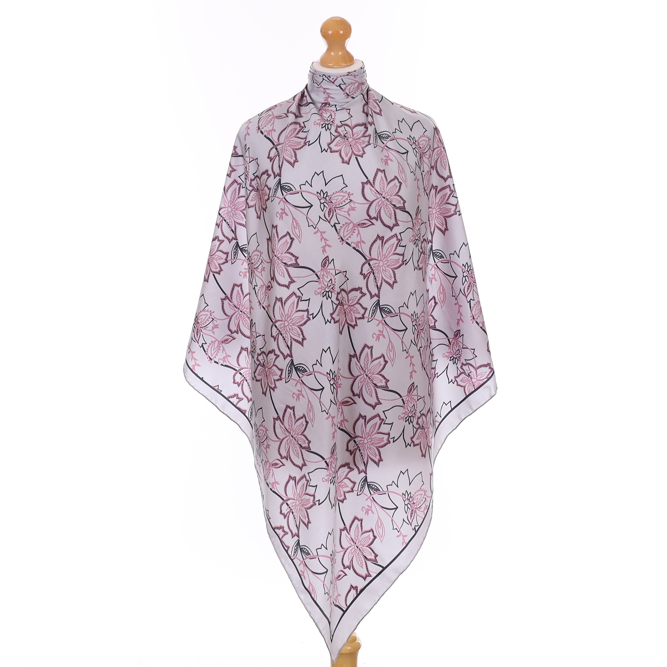 Beckford Silk Grey and Pink Floral Vintage Silk Scarf